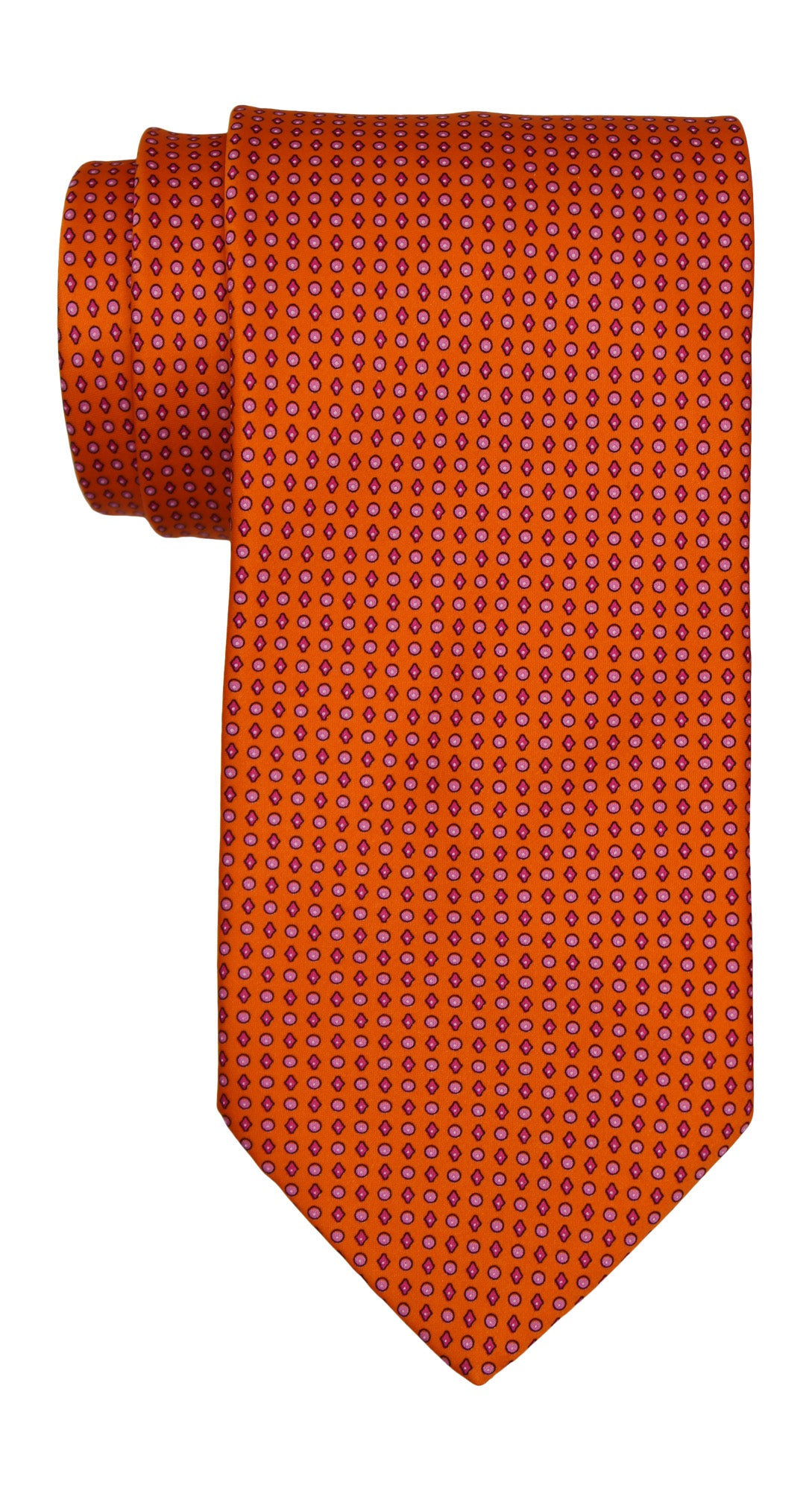 Italo Ferretti Satin Orange Geometric Tie and Pocket Square Set