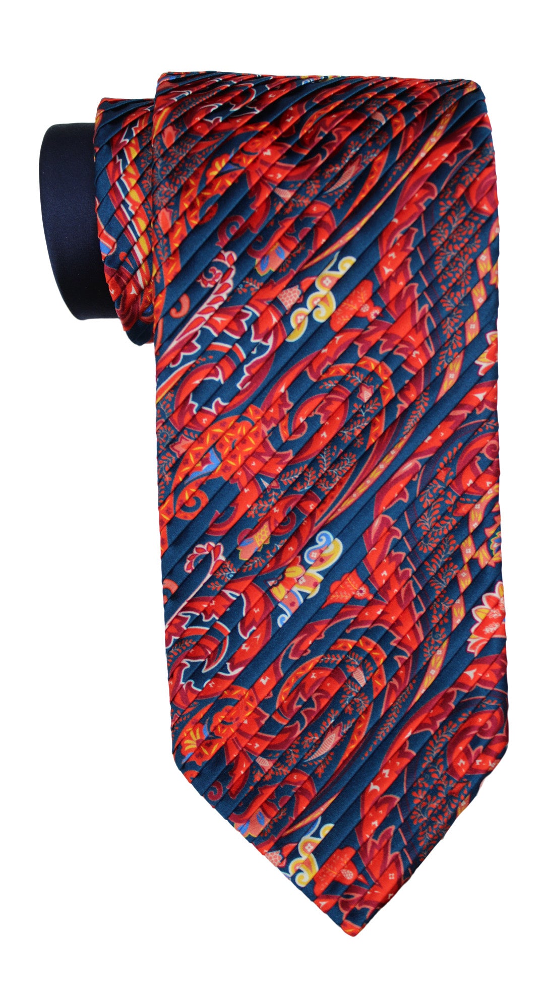 Italo Ferrett Satin Multicolored Two Toned Paisley Pleated Tie