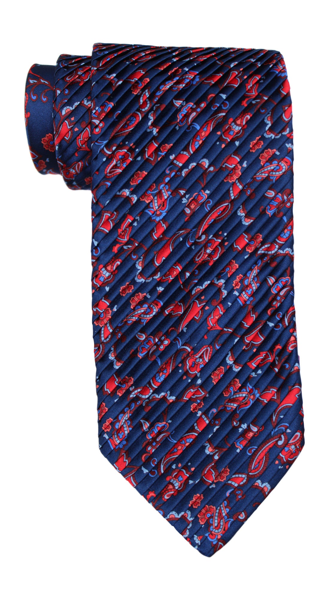 Italo Ferretti Satin Navy Red Paisley PLEATED Tie
