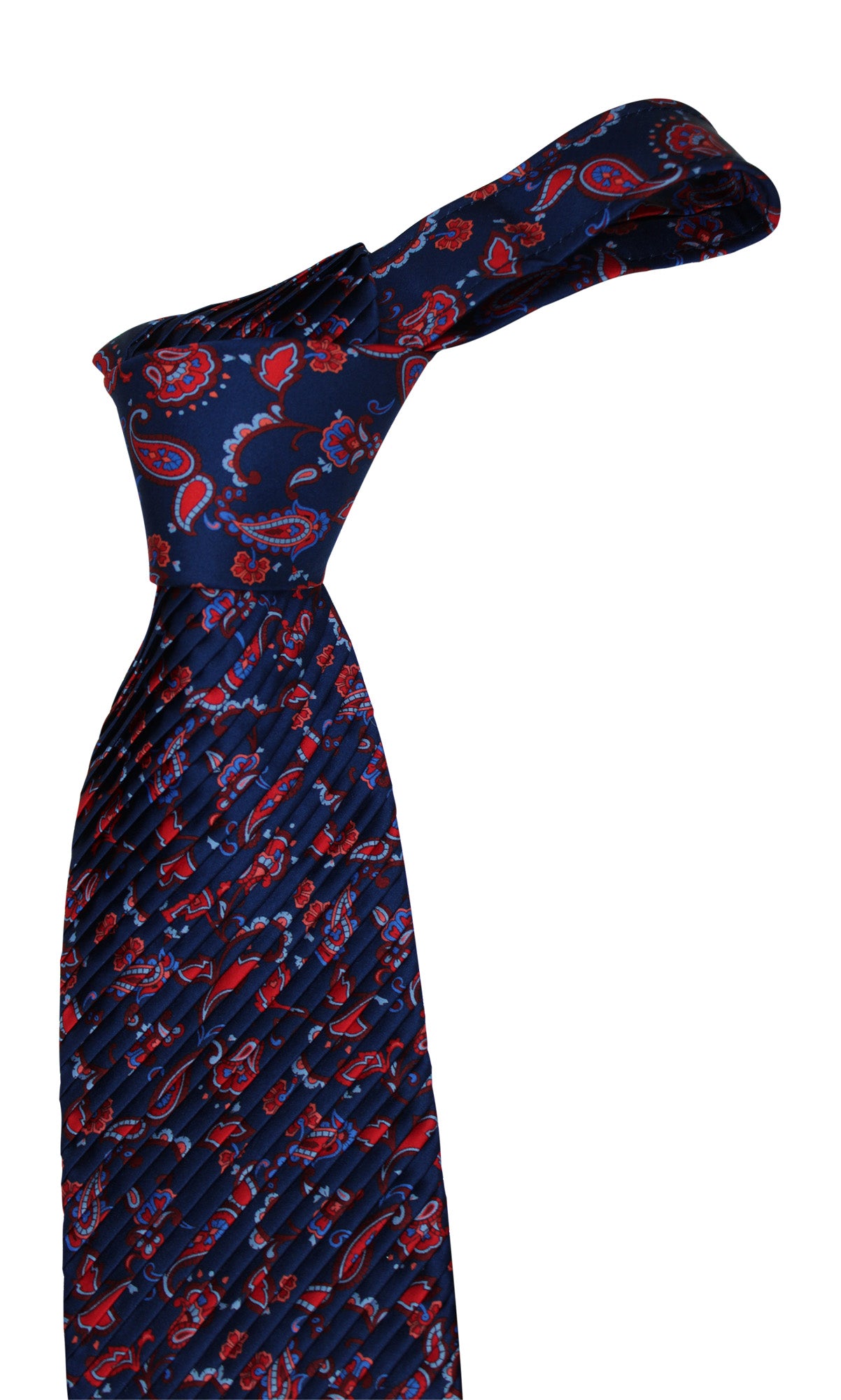 Italo Ferretti Satin Navy Red Paisley PLEATED Tie