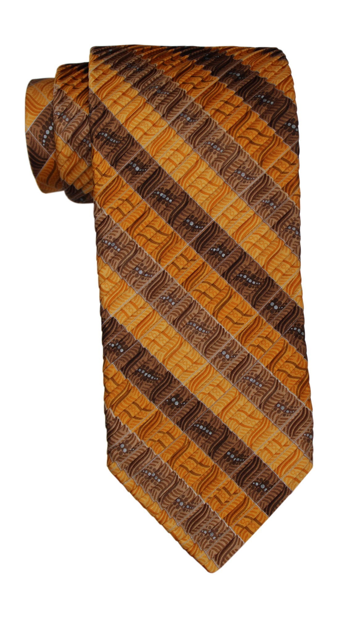Italo Ferretti Satin Gold Geometric Striped PLEATED Tie