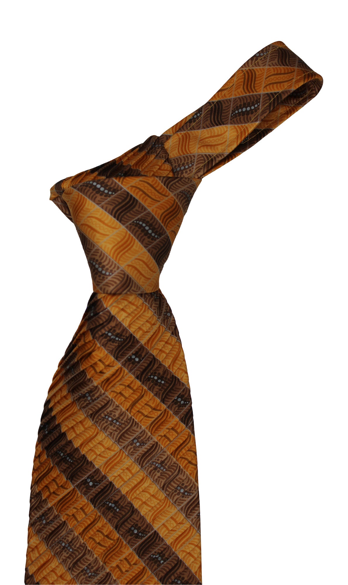 Italo Ferretti Satin Gold Geometric Striped PLEATED Tie