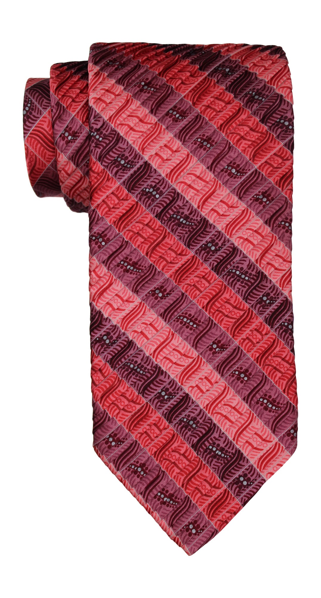 Italo Ferretti Satin Shades of Pink Geometric Striped PLEATED Tie