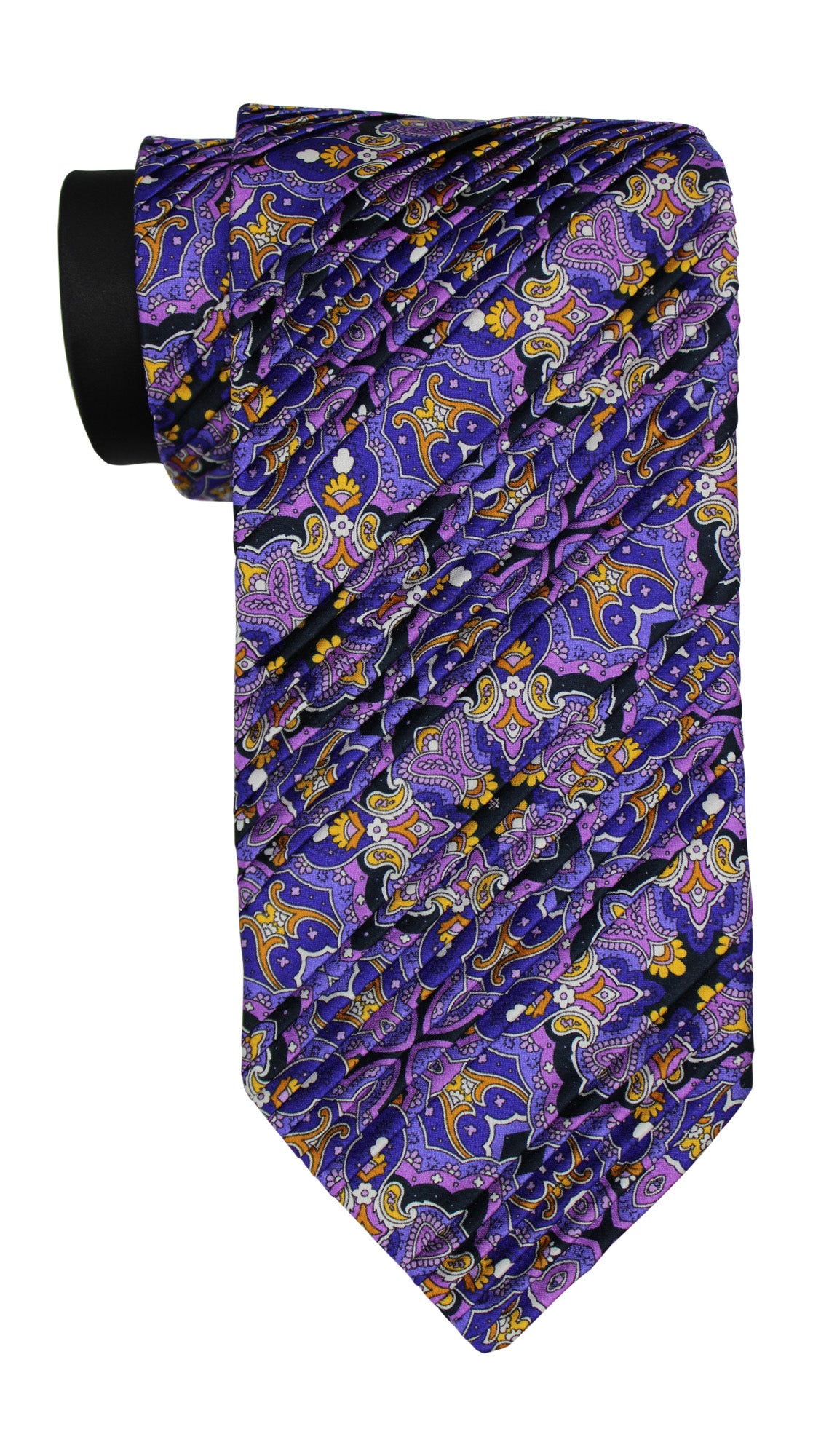 Italo Ferrett Satin Multicolored Paisley Two Toned Pleated Tie
