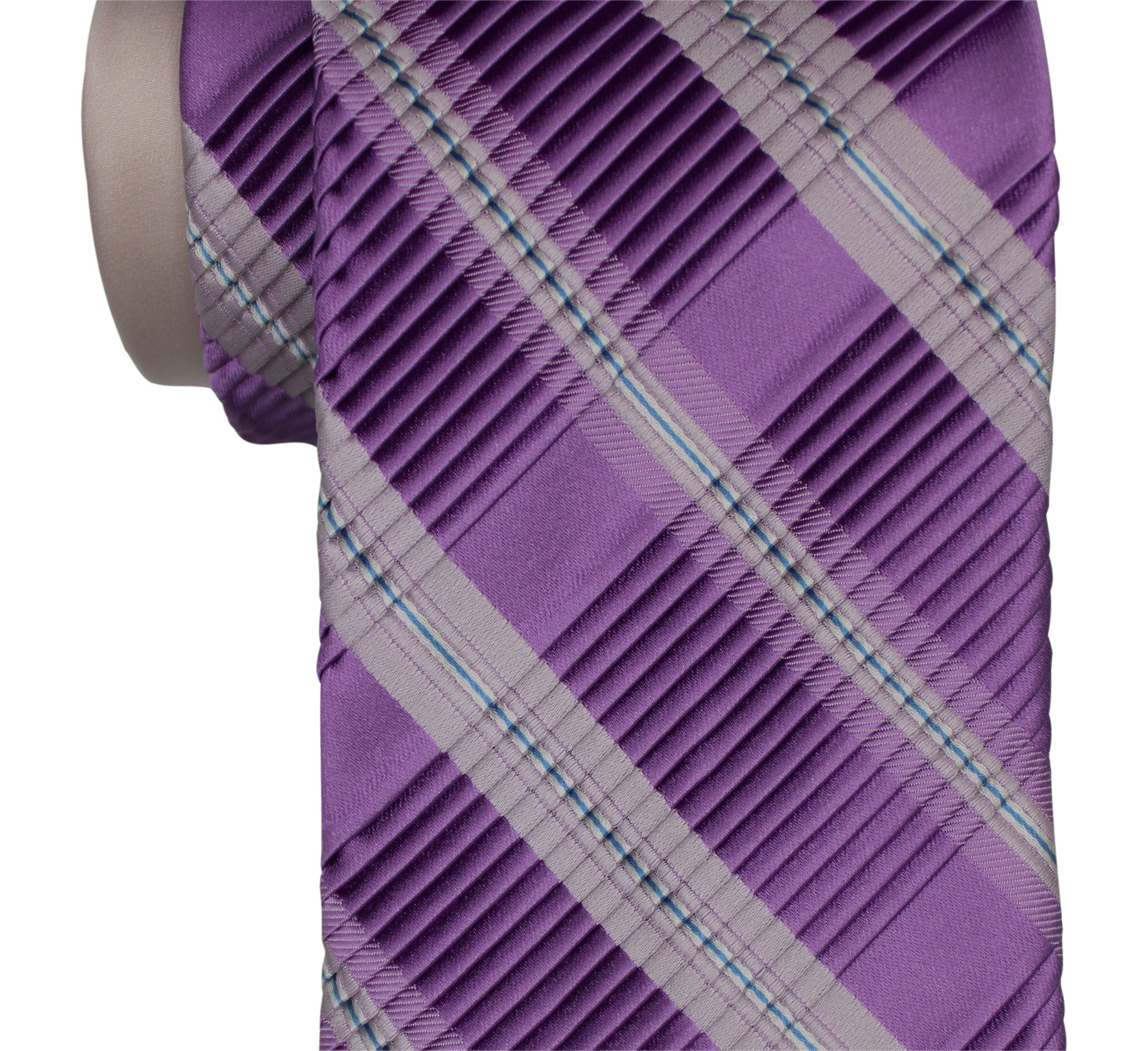 Italo Ferretti White Purple Striped Two Toned Pleated Tie