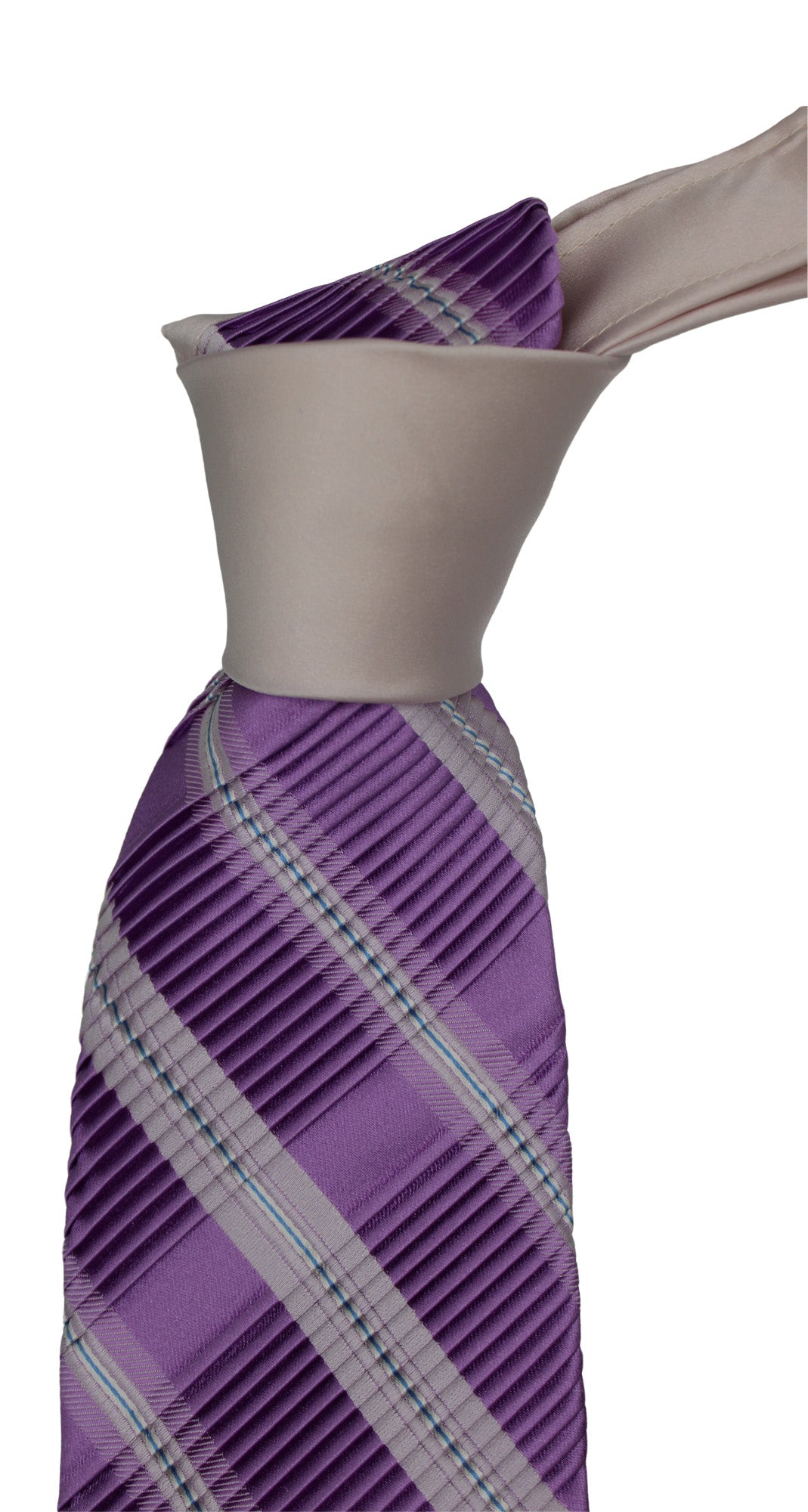 Italo Ferretti White Purple Striped Two Toned Pleated Tie
