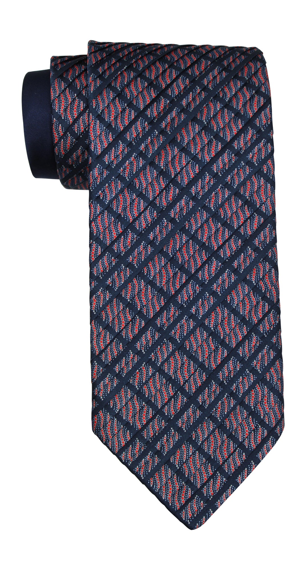 Italo Ferretti Satin Navy Red Two Toned Geometric Pleated Tie