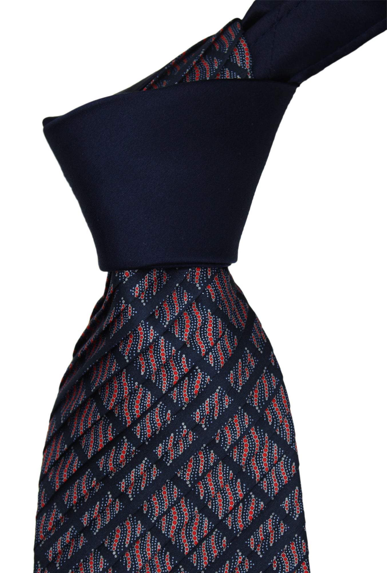 Italo Ferretti Satin Navy Red Two Toned Geometric Pleated Tie