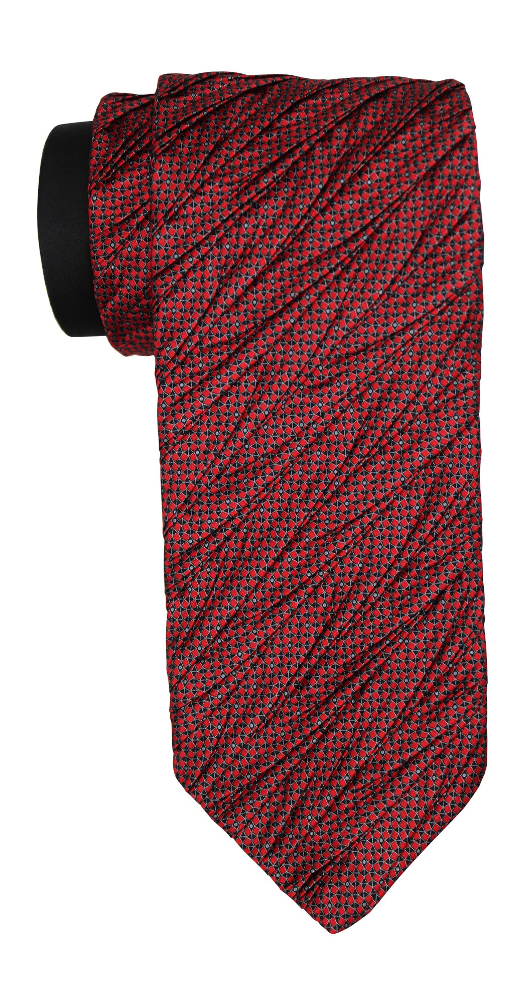 Italo Ferretti Satin Red Black Two Toned Geometric Pleated Tie