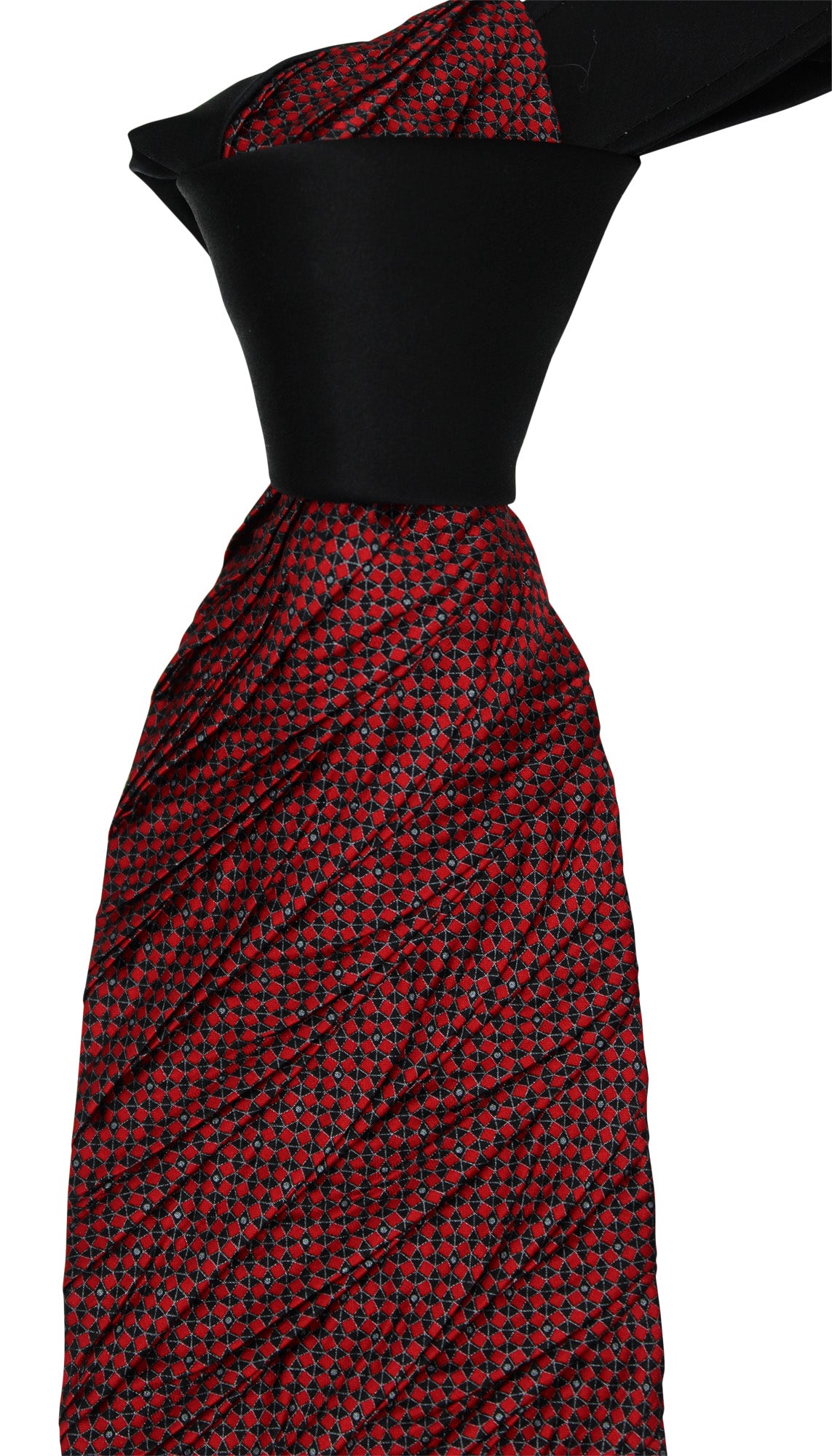 Italo Ferretti Satin Red Black Two Toned Geometric Pleated Tie