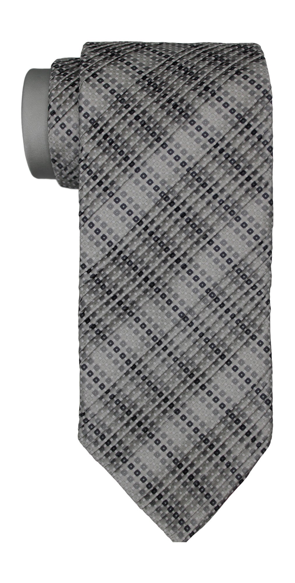 Italo Ferretti Satin Gray Geometric Two Toned Pleated Tie