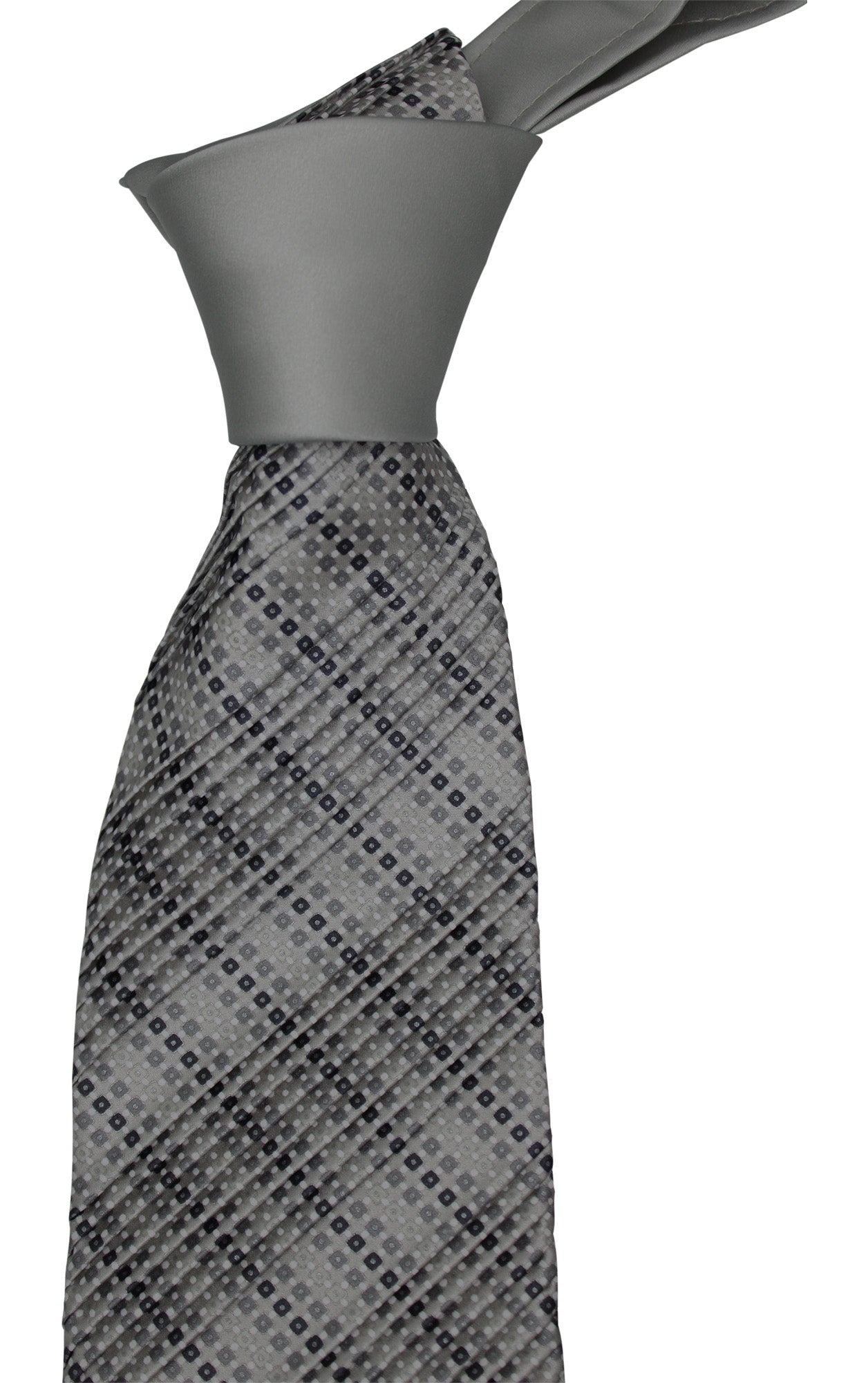 Italo Ferretti Satin Gray Geometric Two Toned Pleated Tie