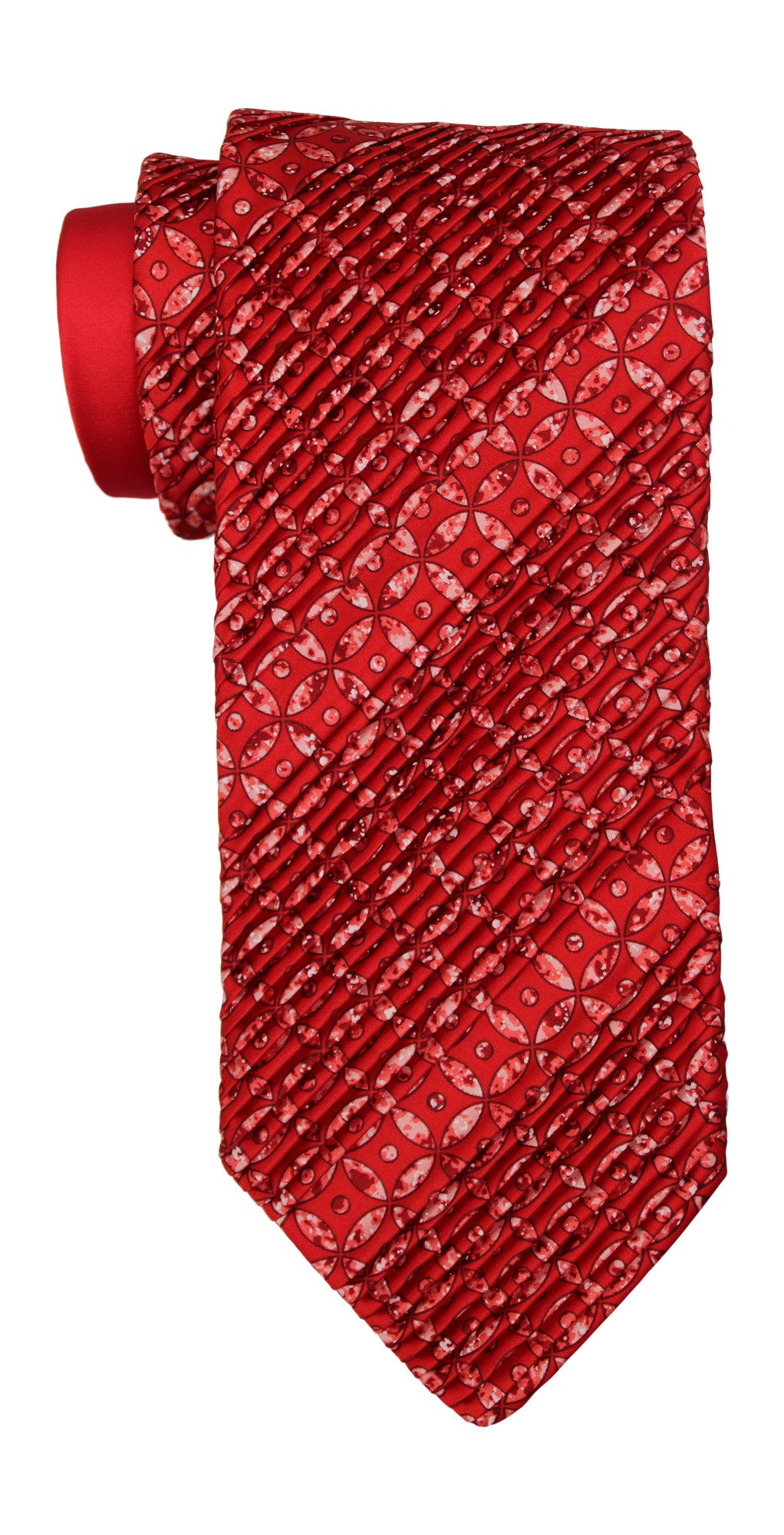 Italo Ferretti Satin  Red Geometric Two Toned Pleated Tie