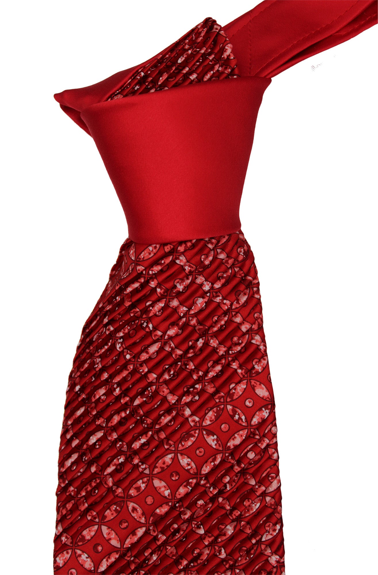 Italo Ferretti Satin  Red Geometric Two Toned Pleated Tie