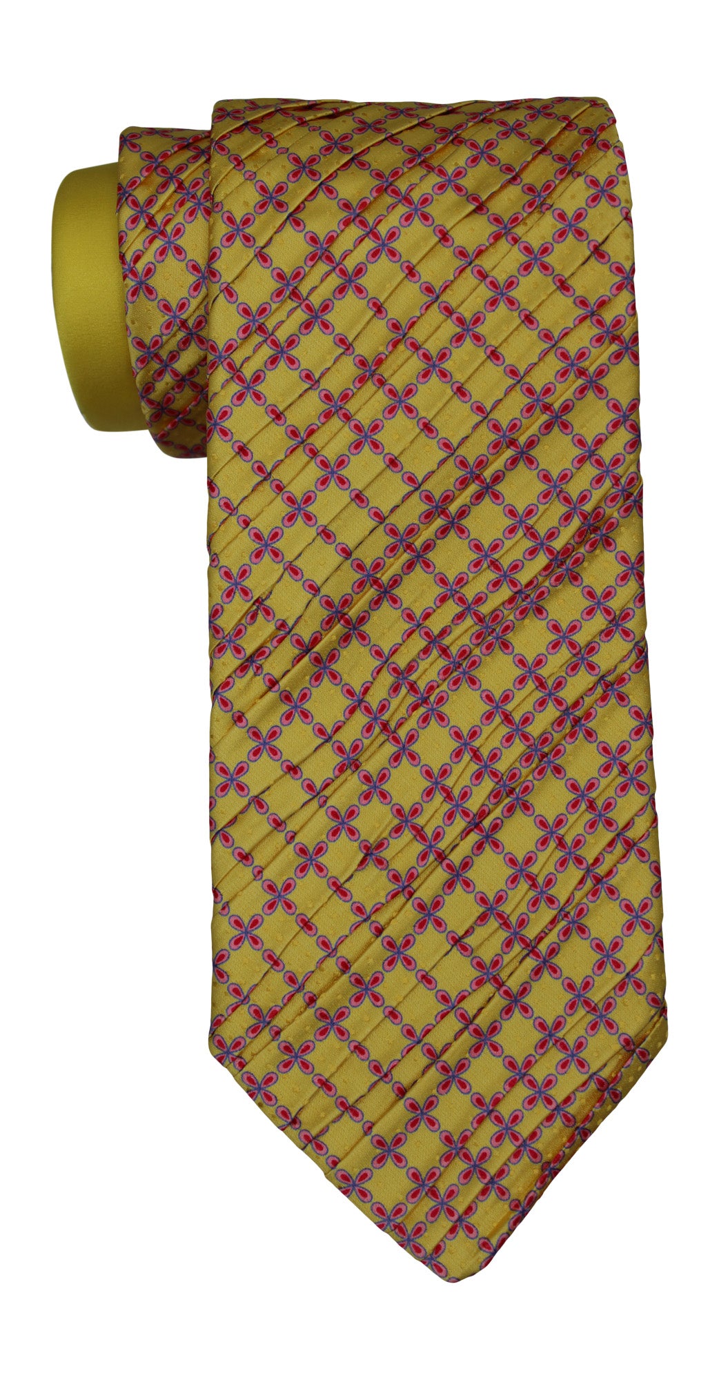 Italo Ferretti Satin Yellow Pink Two Toned Geometric Pleated Tie