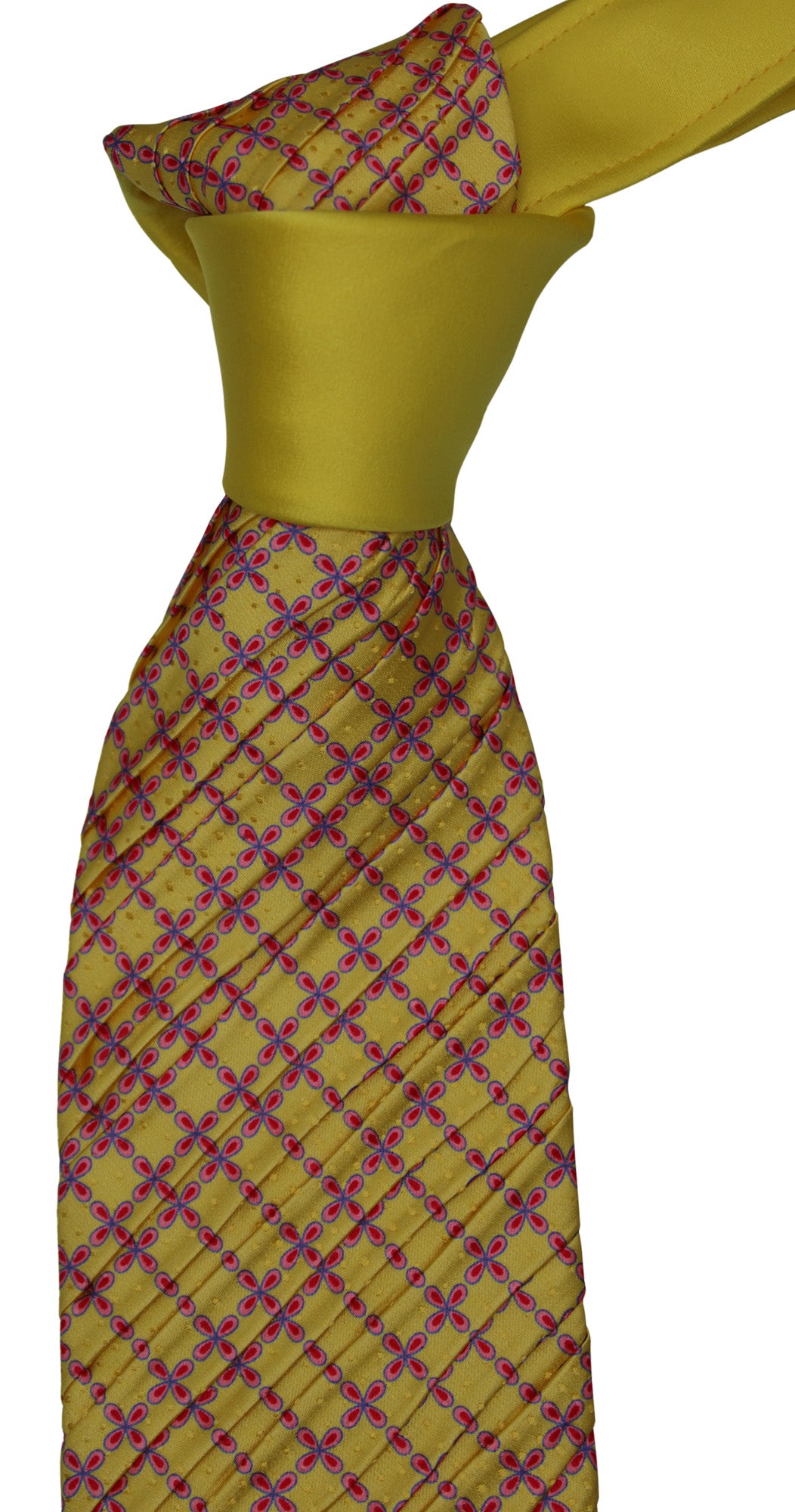 Italo Ferretti Satin Yellow Pink Two Toned Geometric Pleated Tie