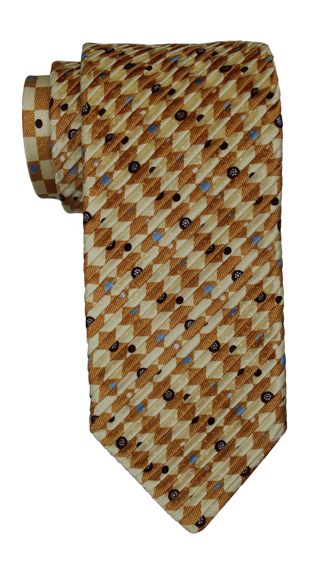 Italo Ferretti Yellow Geometric Pleated Tie