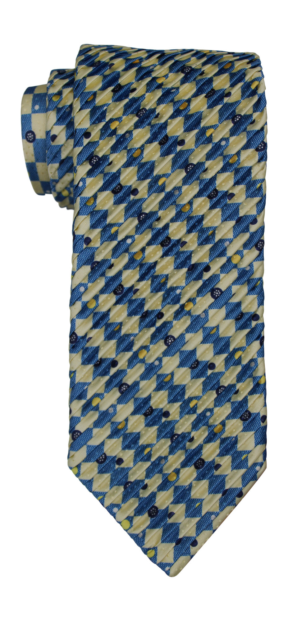 Italo Ferretti Blue Cream Geometric Pleated Tie