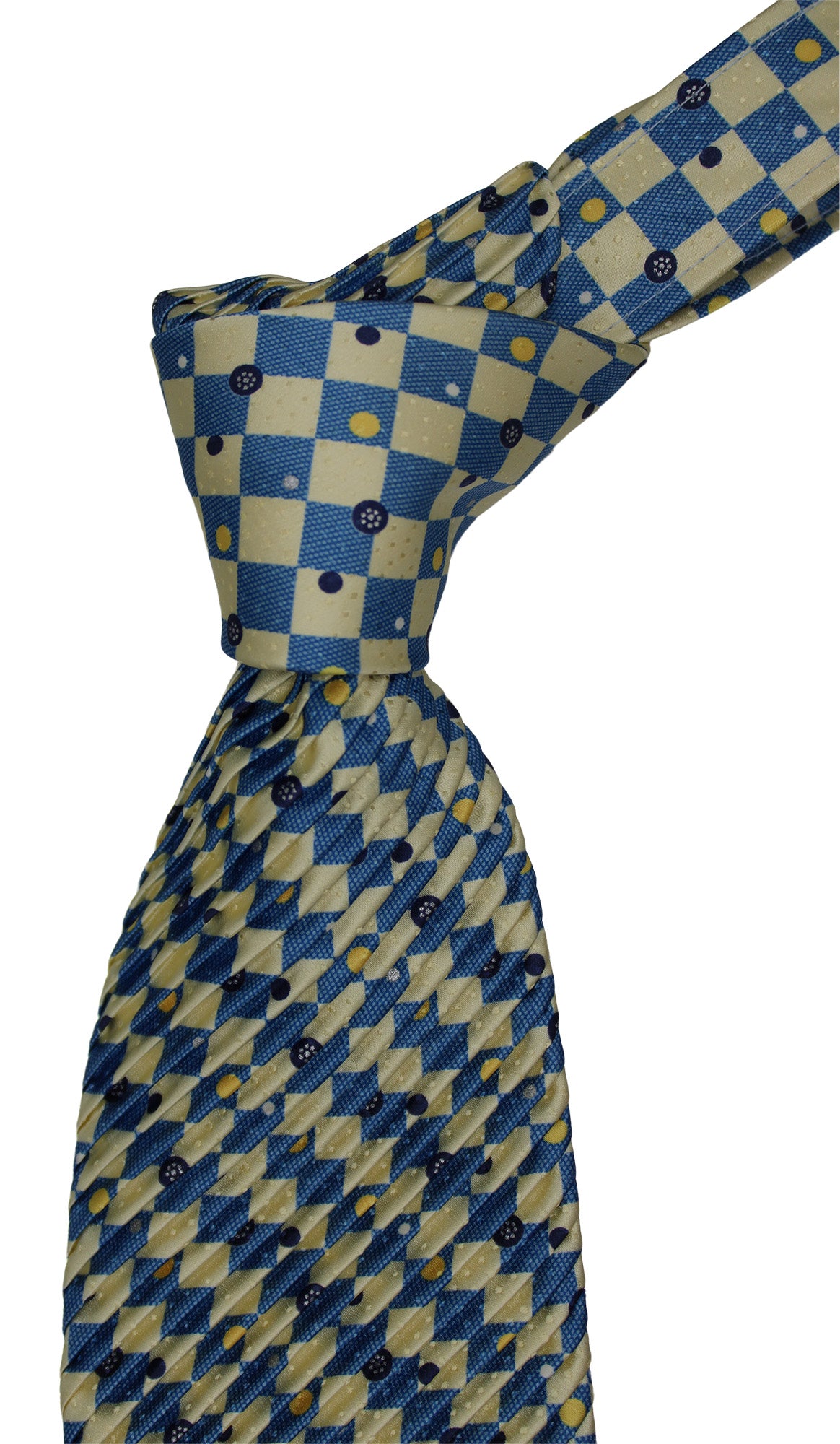 Italo Ferretti Blue Cream Geometric Pleated Tie