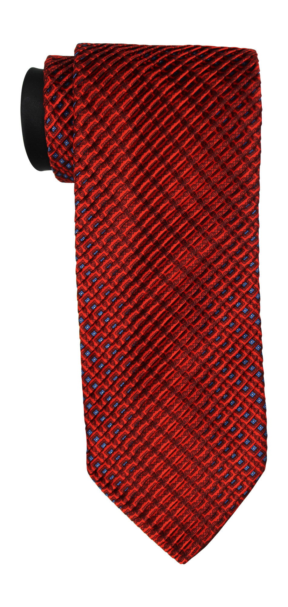 Italo Ferretti Satin Black Red Two Toned Geometric Pleated Tie