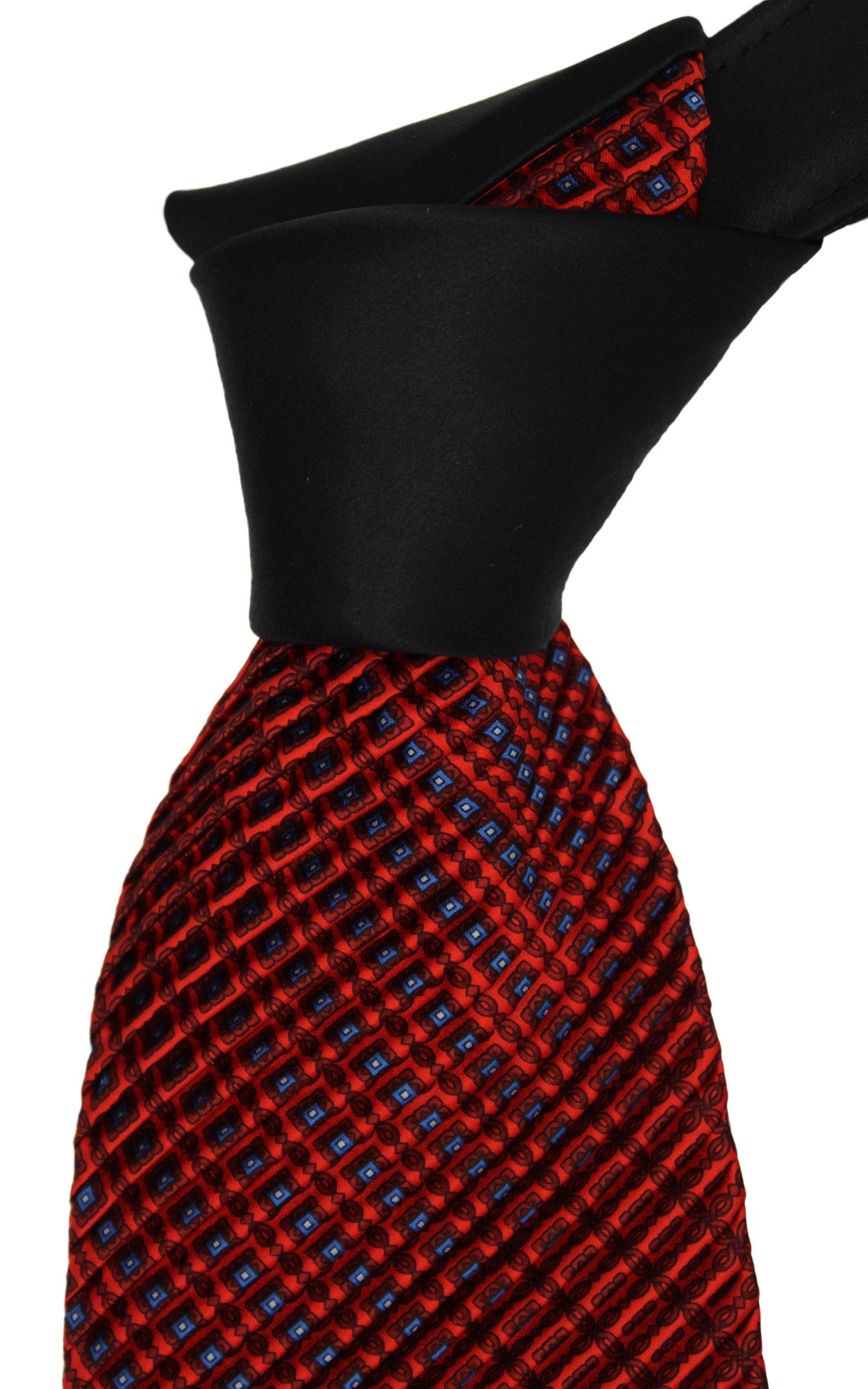 Italo Ferretti Satin Black Red Two Toned Geometric Pleated Tie