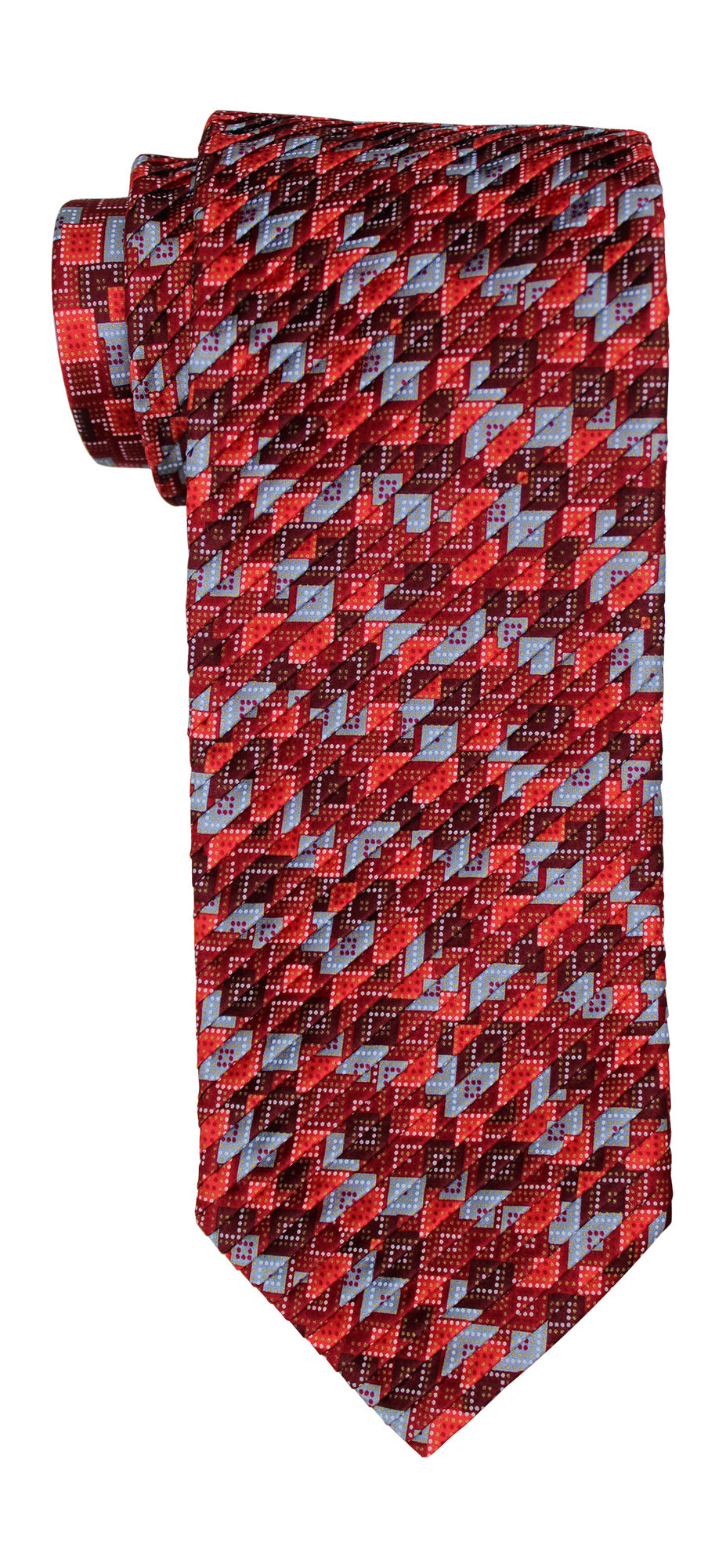 Italo Ferretti Satin Red Geometric Pleated Tie
