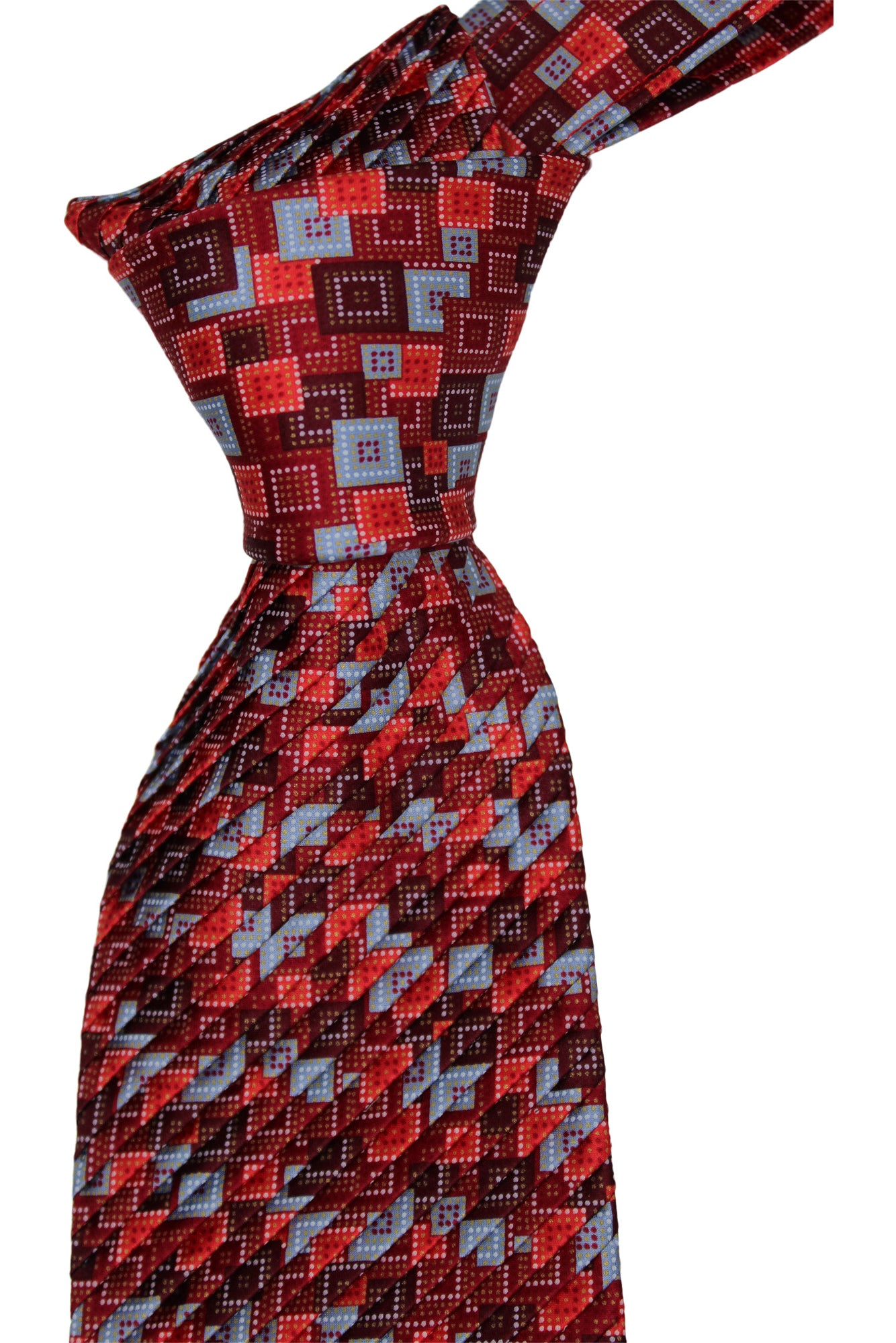 Italo Ferretti Satin Red Geometric Pleated Tie