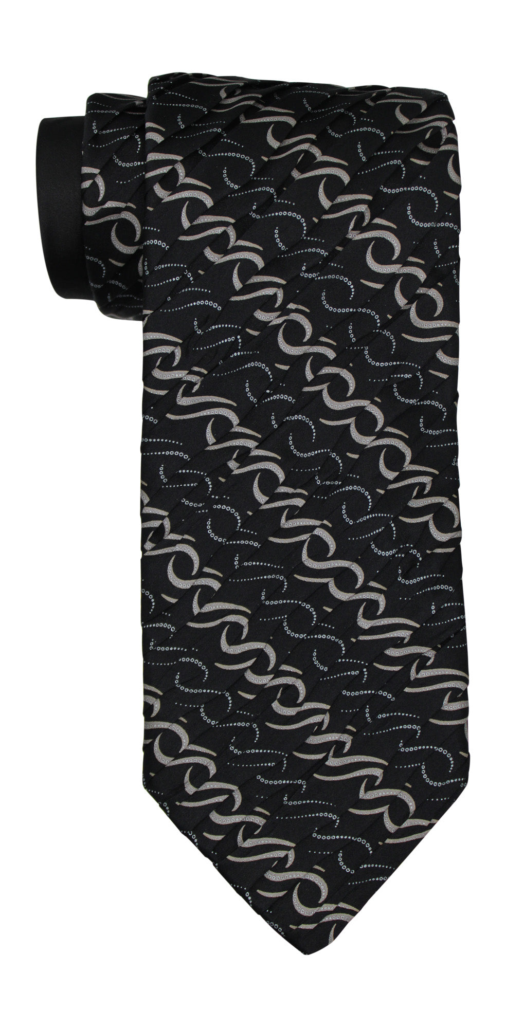 Italo Ferretti Satin Black Two Toned Pleated Tie