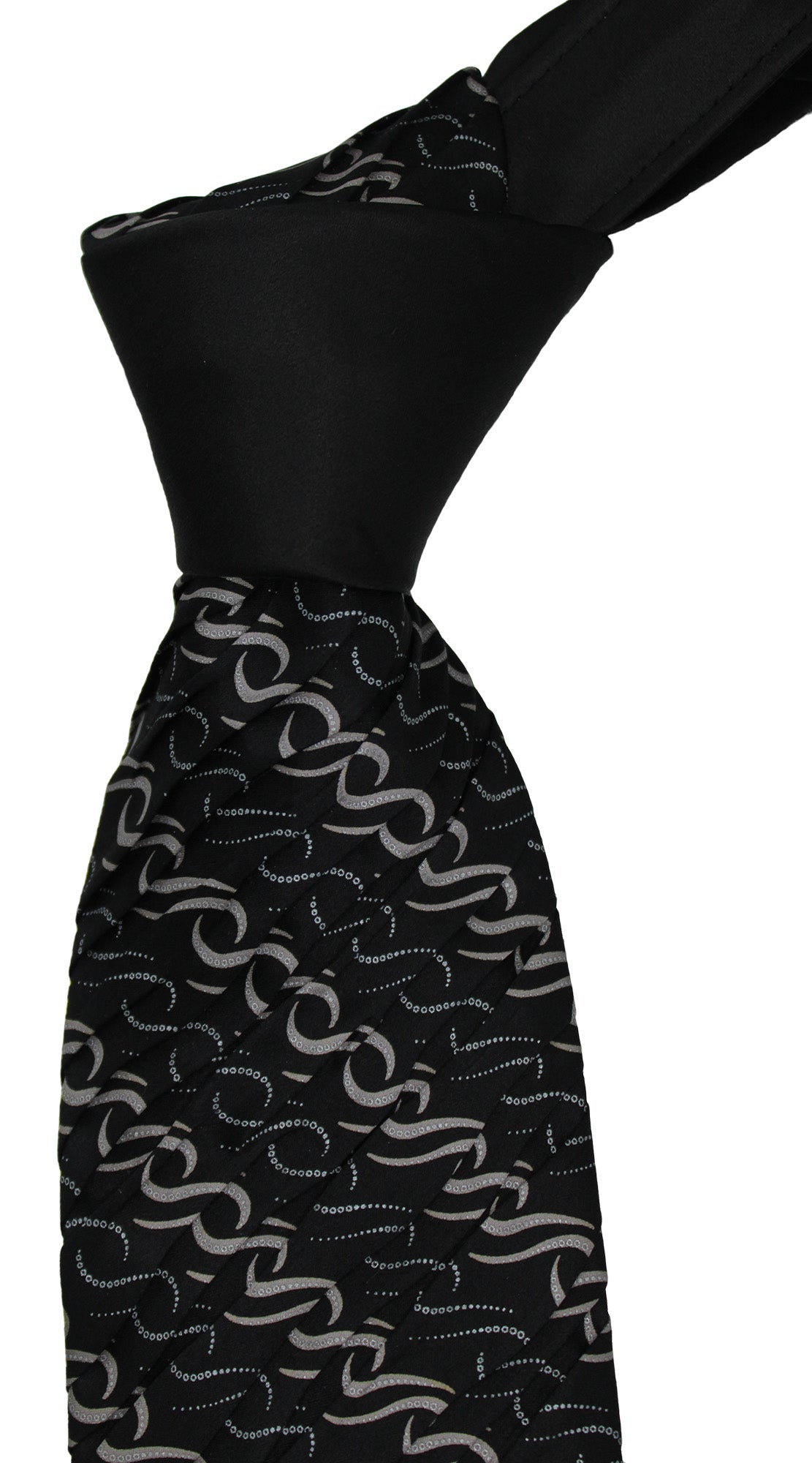 Italo Ferretti Satin Black Two Toned Pleated Tie