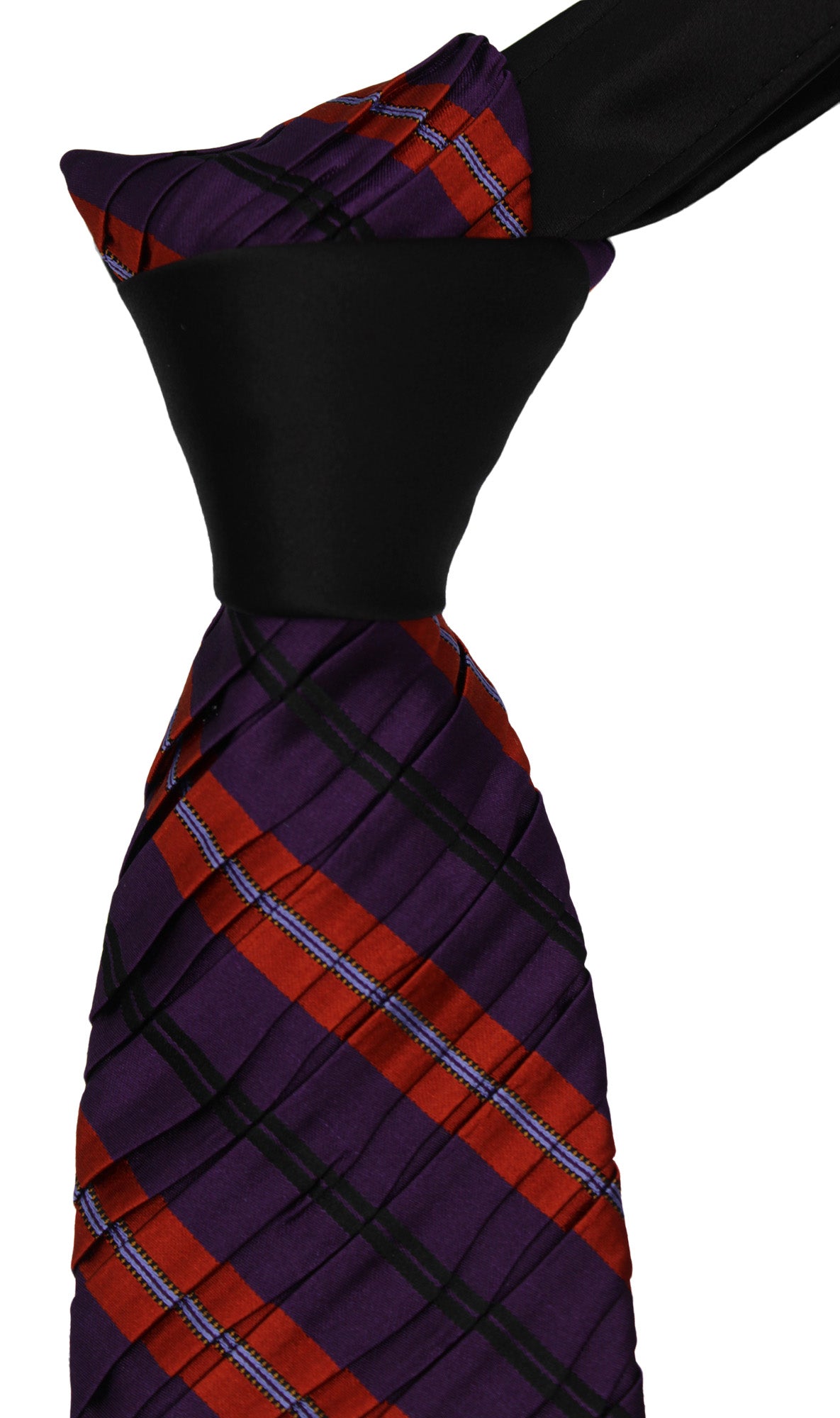 Italo Ferretti Satin Black Purple Two Toned Striped Pleated Tie