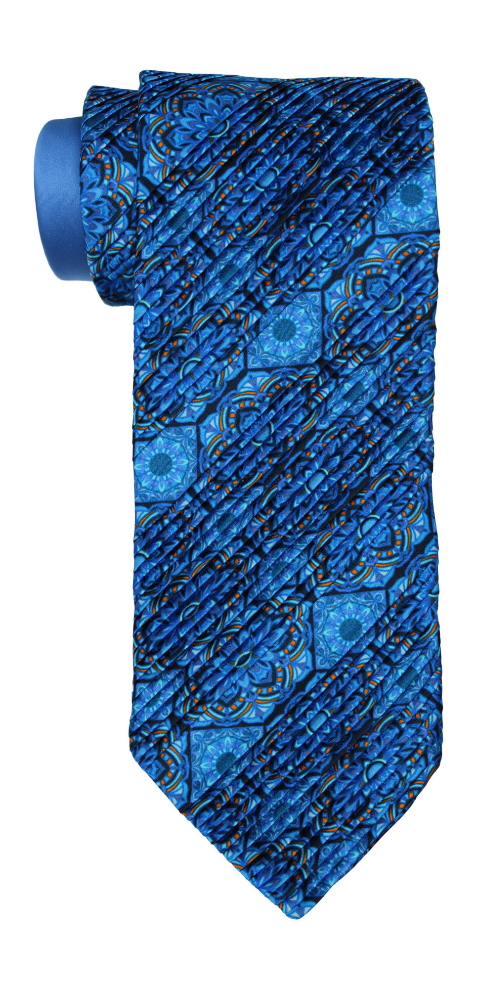 Italo Ferretti Satin Blue Two Toned Tapestry Paisley Pleated Tie