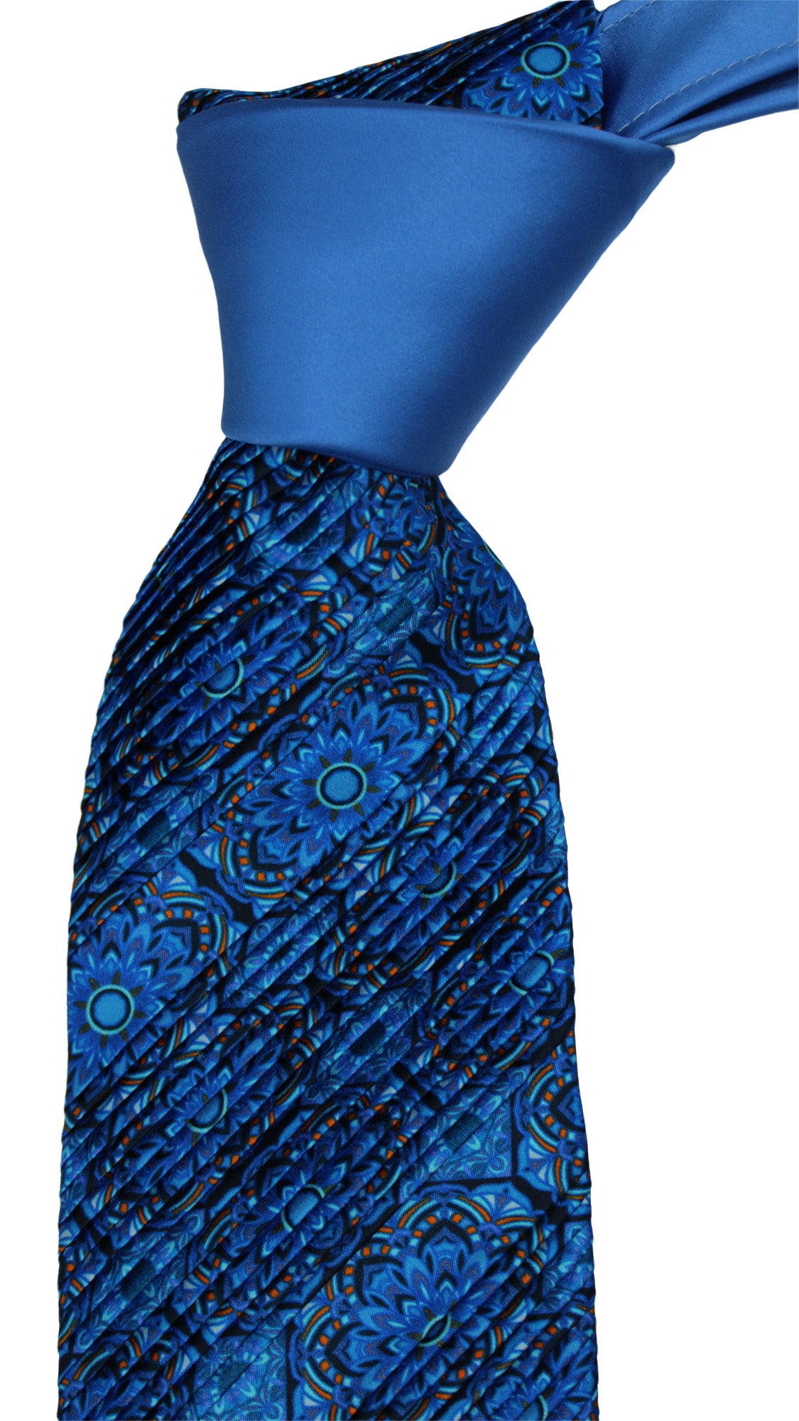 Italo Ferretti Satin Blue Two Toned Tapestry Paisley Pleated Tie