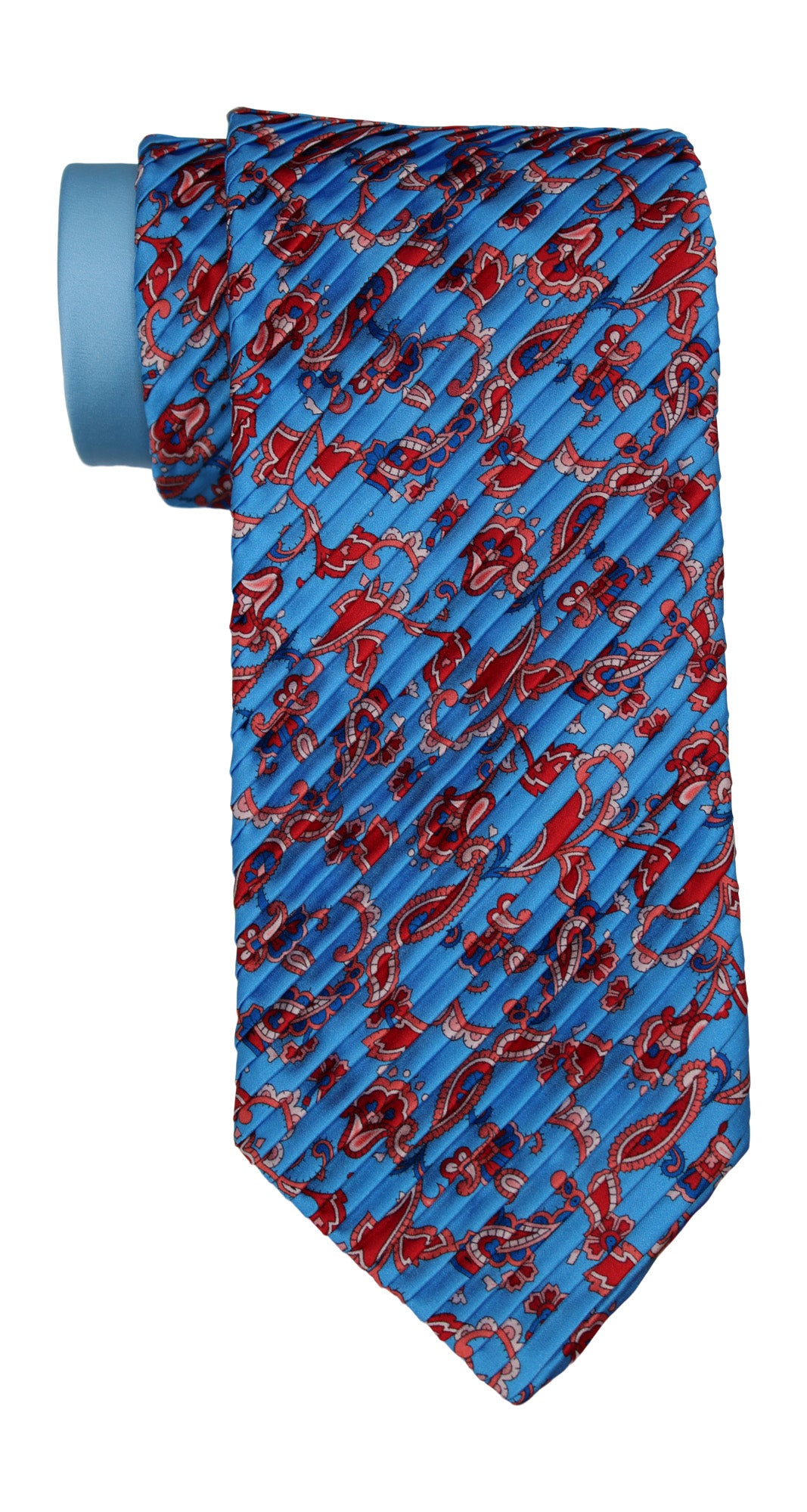 Italo Ferretti Satin Blue Two Toned Paisley  Pleated Tie