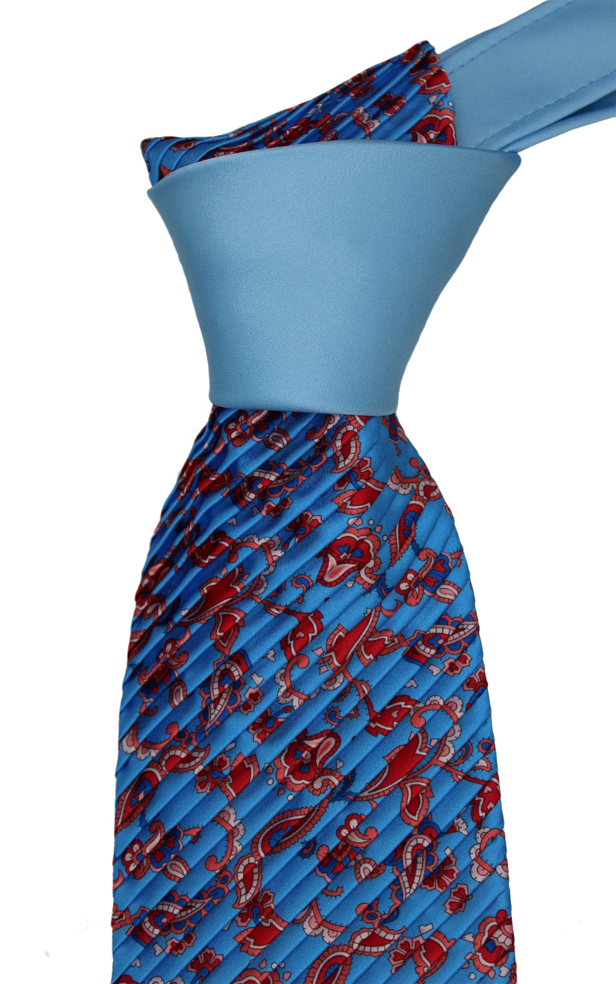 Italo Ferretti Satin Blue Two Toned Paisley  Pleated Tie