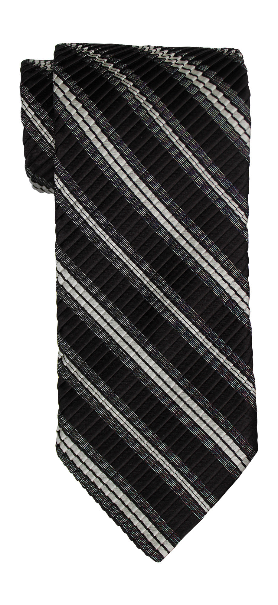 Italo Ferretti Satin Black Two Toned Striped  Pleated Tie