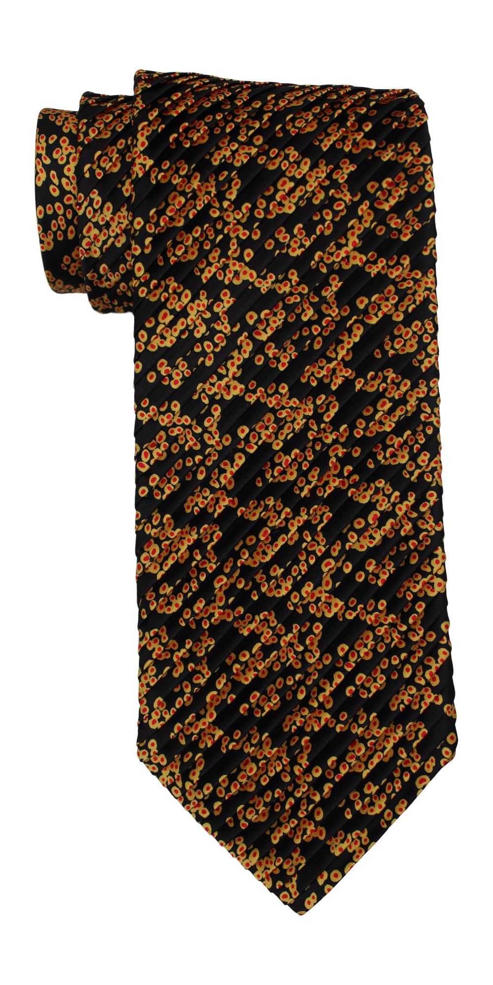 Italo Ferretti Satin Orange Black Geometric Pleated Tie