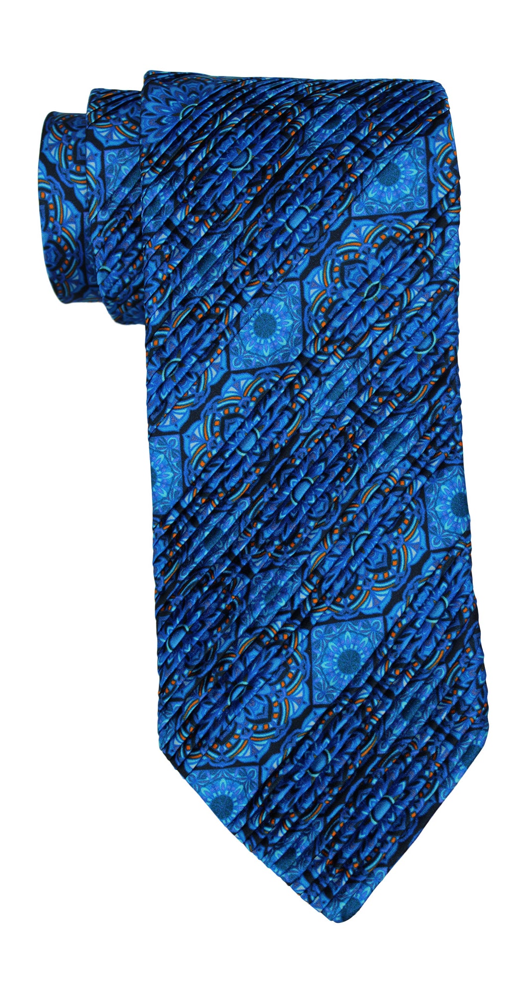 Italo Ferretti Satin Blue Tapestry Paisley Pleated Tie