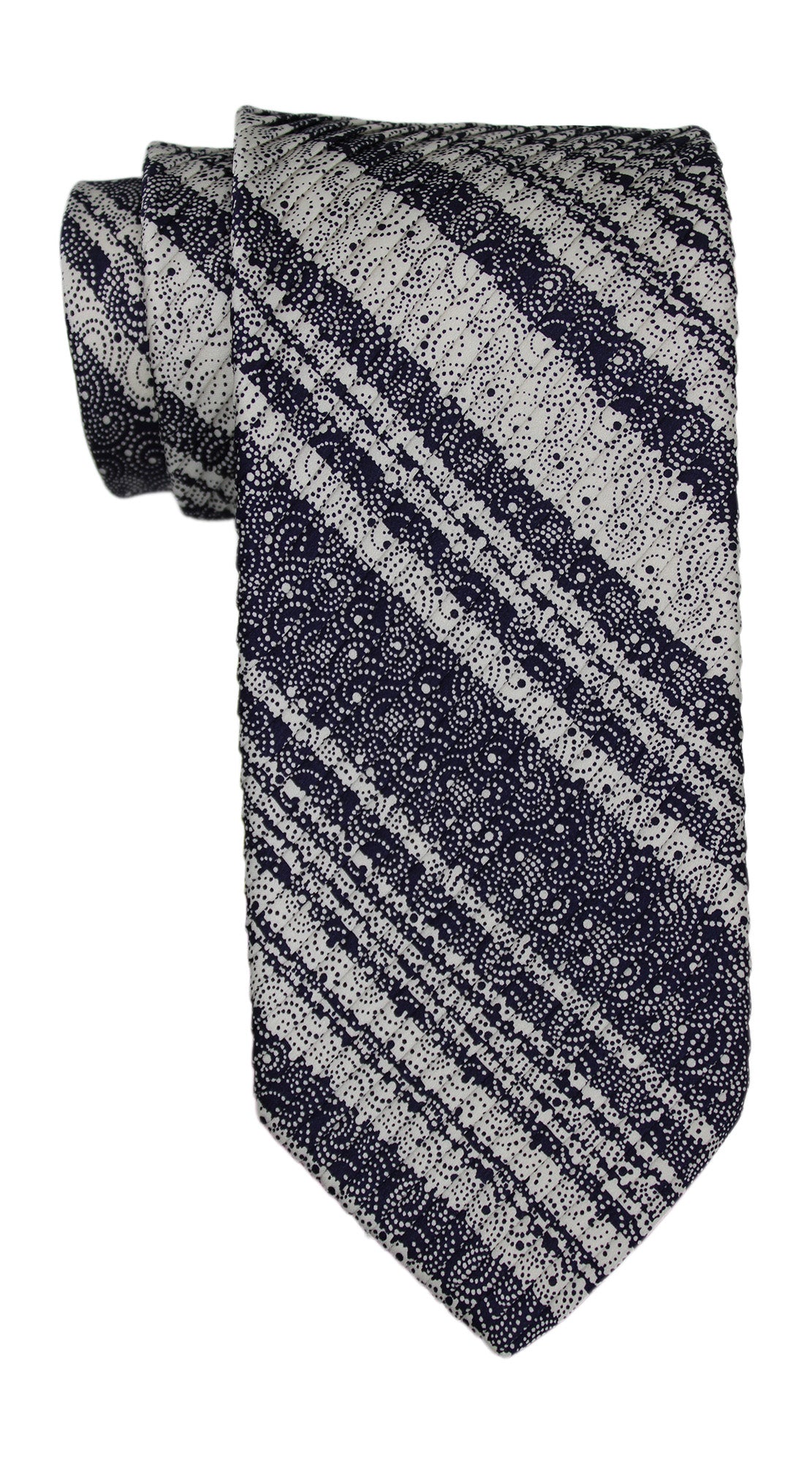 Italo Ferretti Black Gray Striped Paisley Pleated Tie