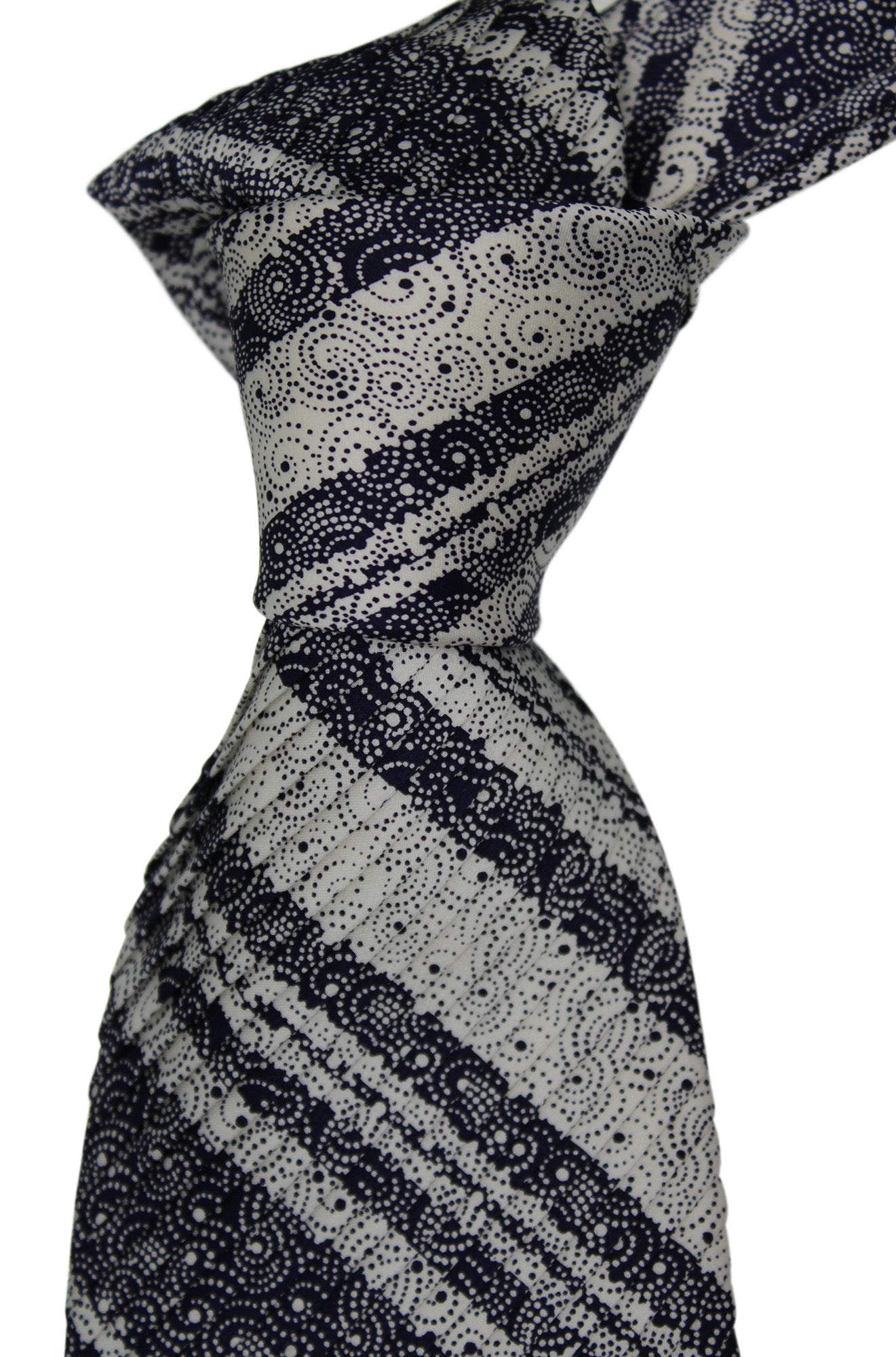 Italo Ferretti Black Gray Striped Paisley Pleated Tie
