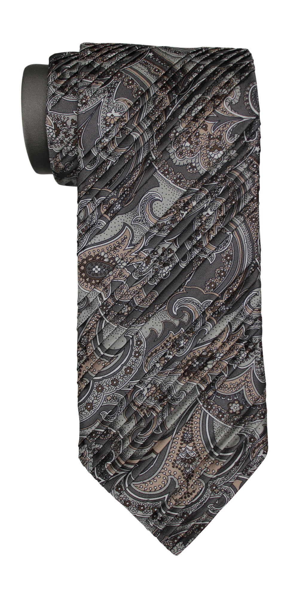 Italo Ferretti Satin Gray Paisley Pleated Tie