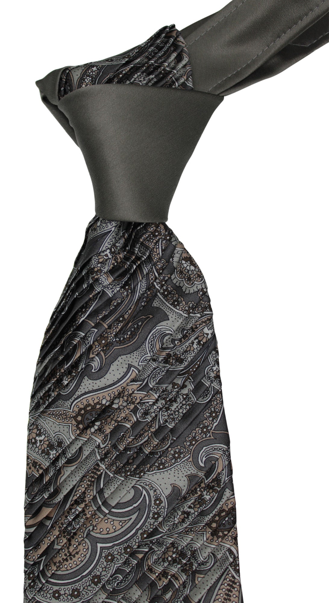 Italo Ferretti Satin Gray Paisley Pleated Tie