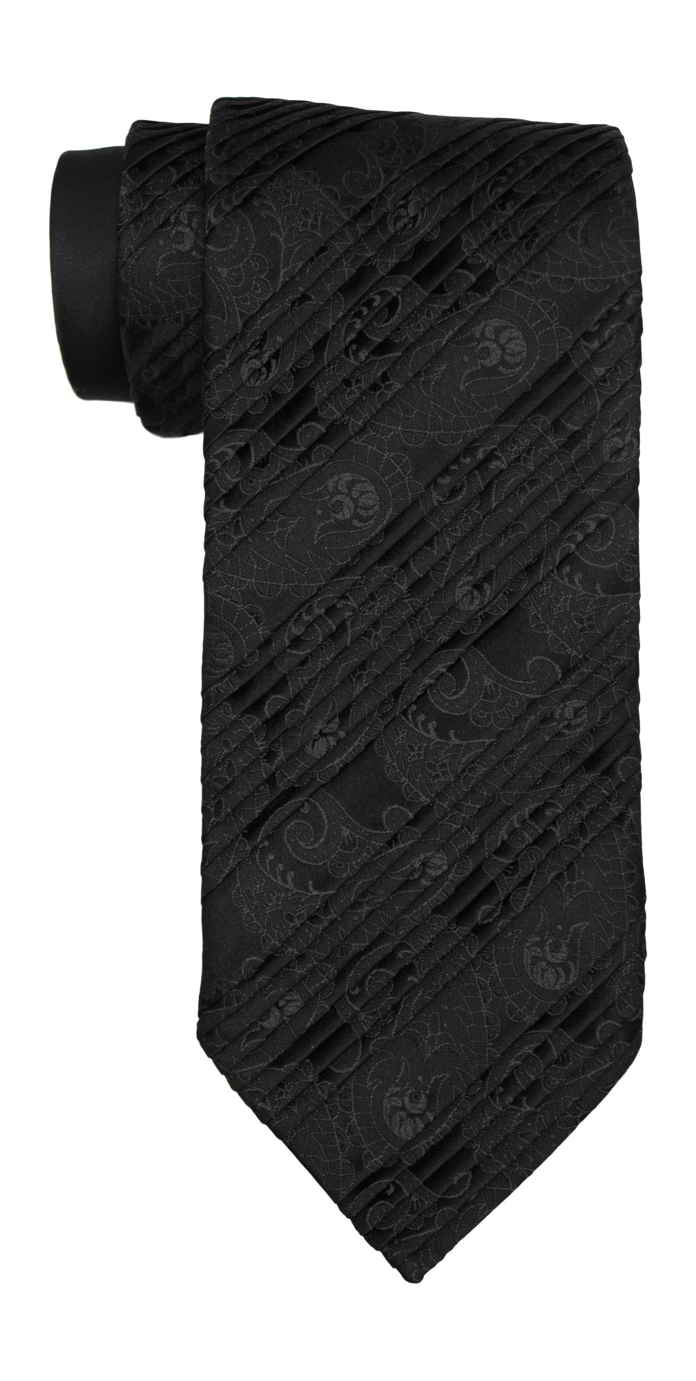 Italo Ferretti Black Paisley Pleated Tie
