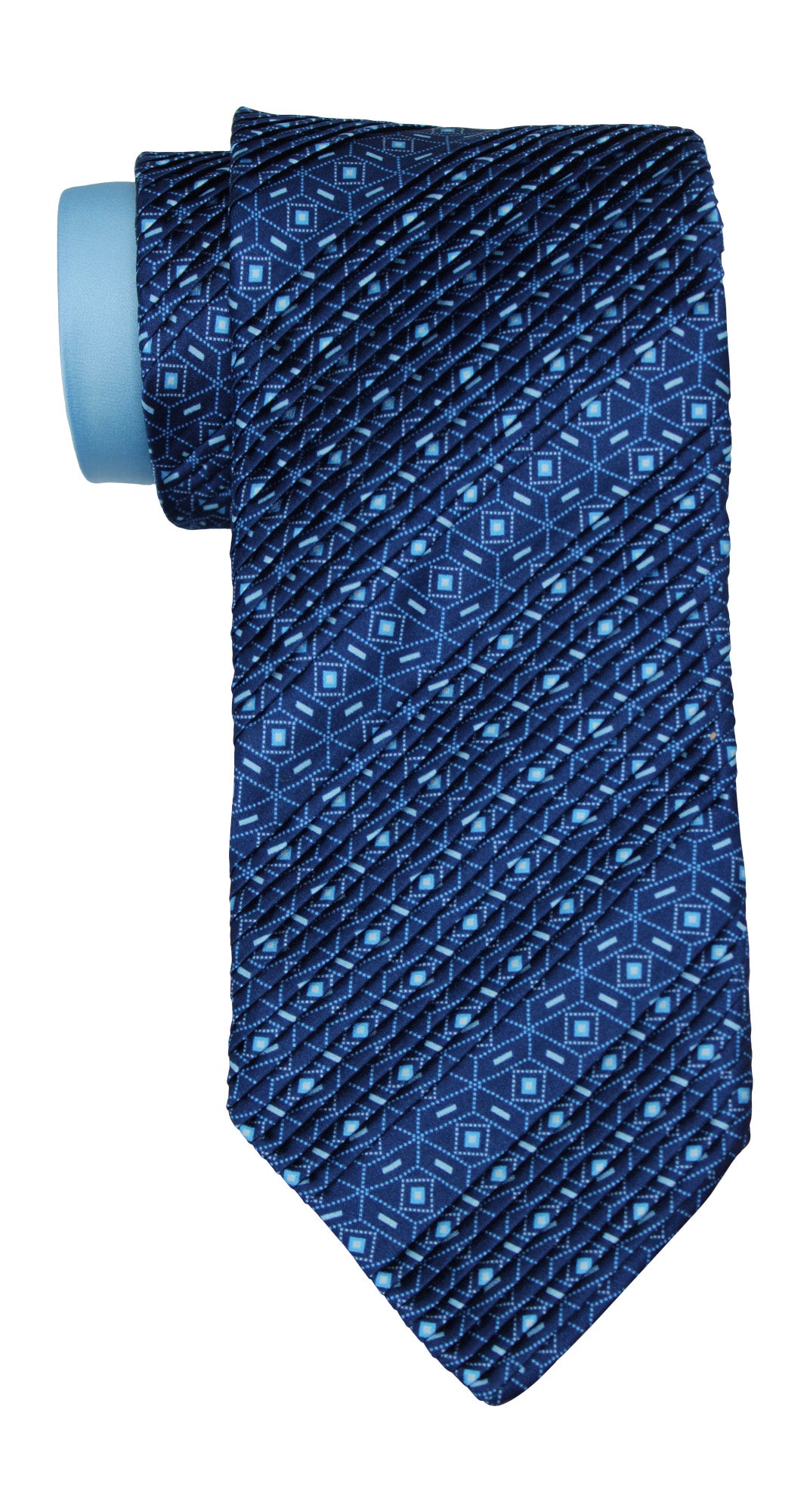 Italo Ferretti Satin Blue Geometric Two Toned Pleated Tie