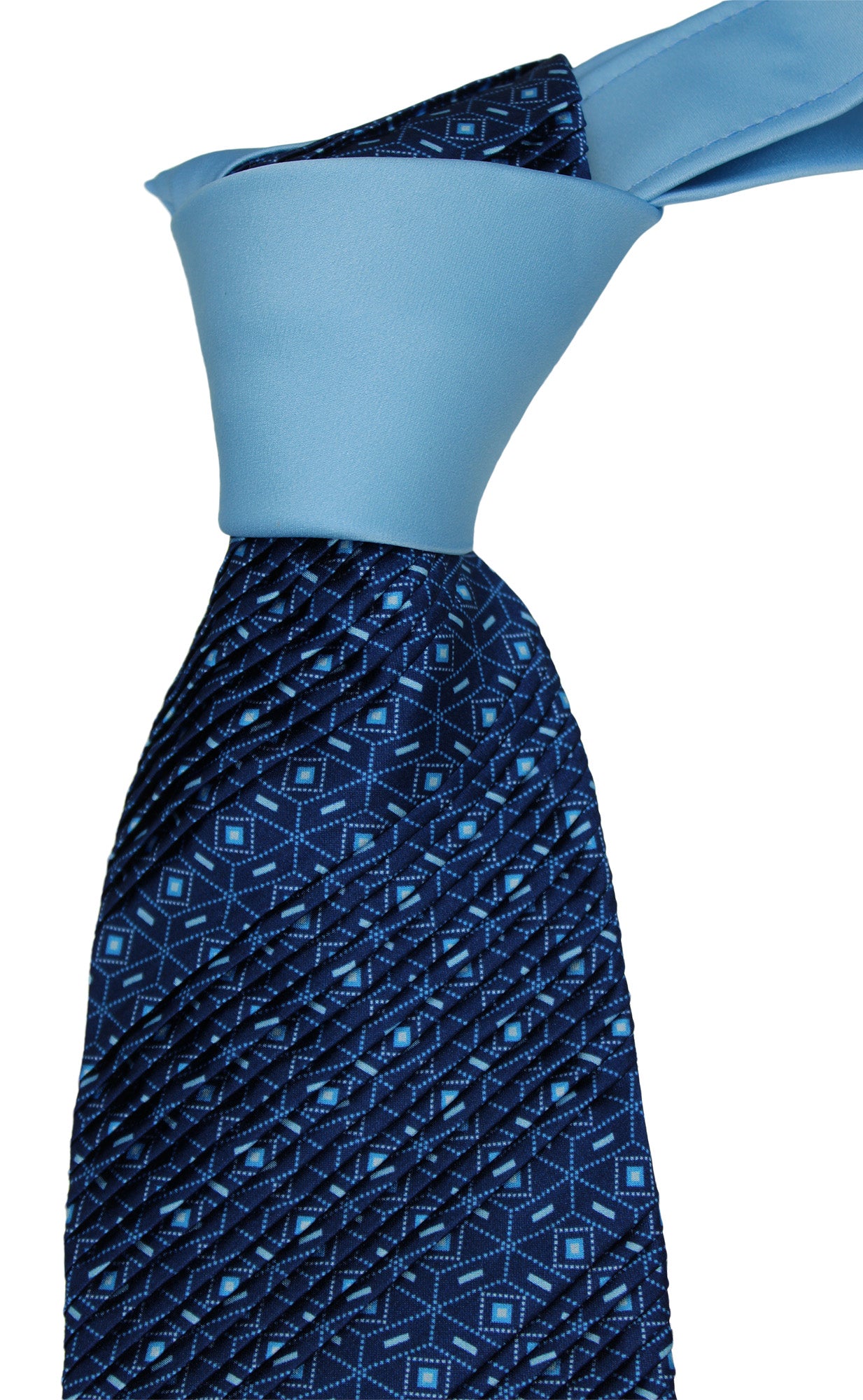 Italo Ferretti Satin Blue Geometric Two Toned Pleated Tie