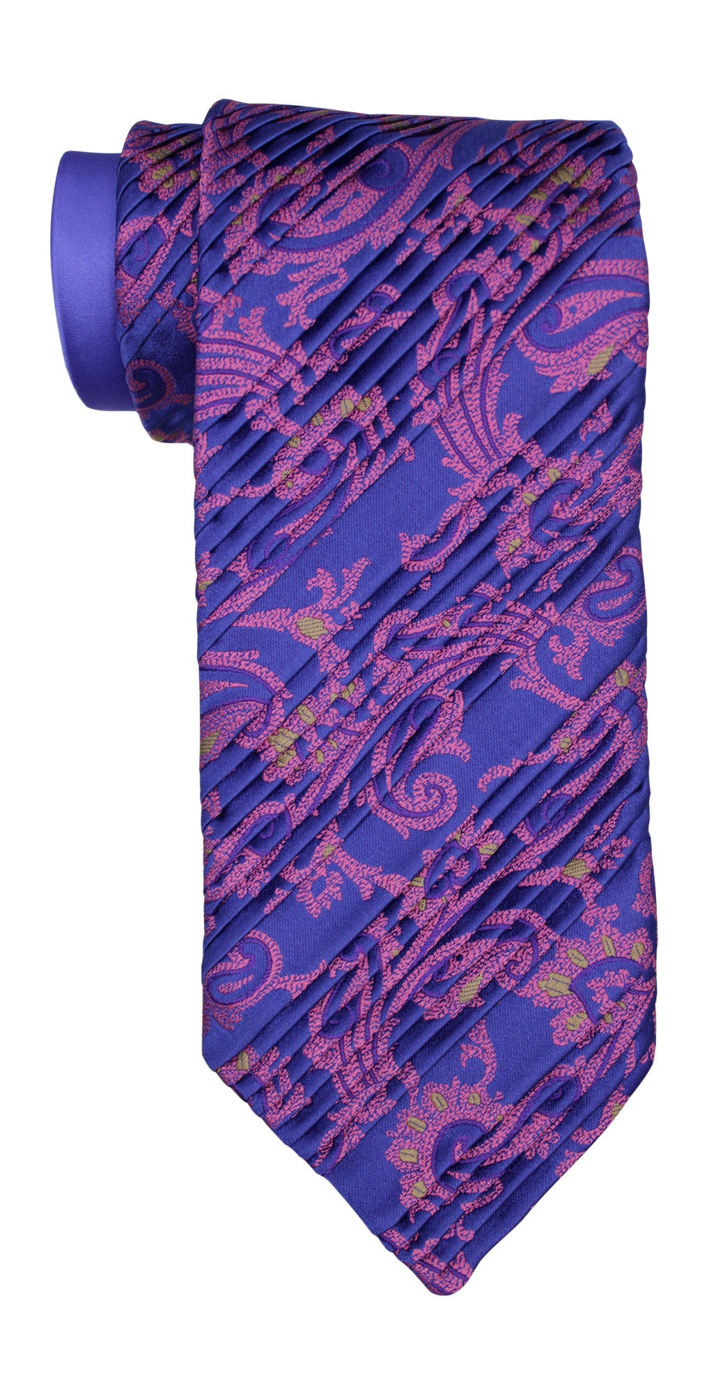 Italo Ferretti Purple Pink Two Toned Paisley Pleated Tie