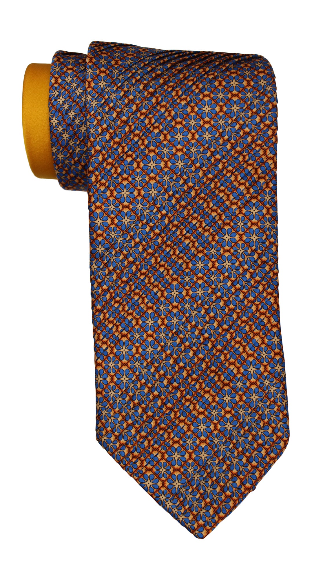 Italo Ferrett Satin Yellow Multicolored Two Toned Paisley Pleated Tie
