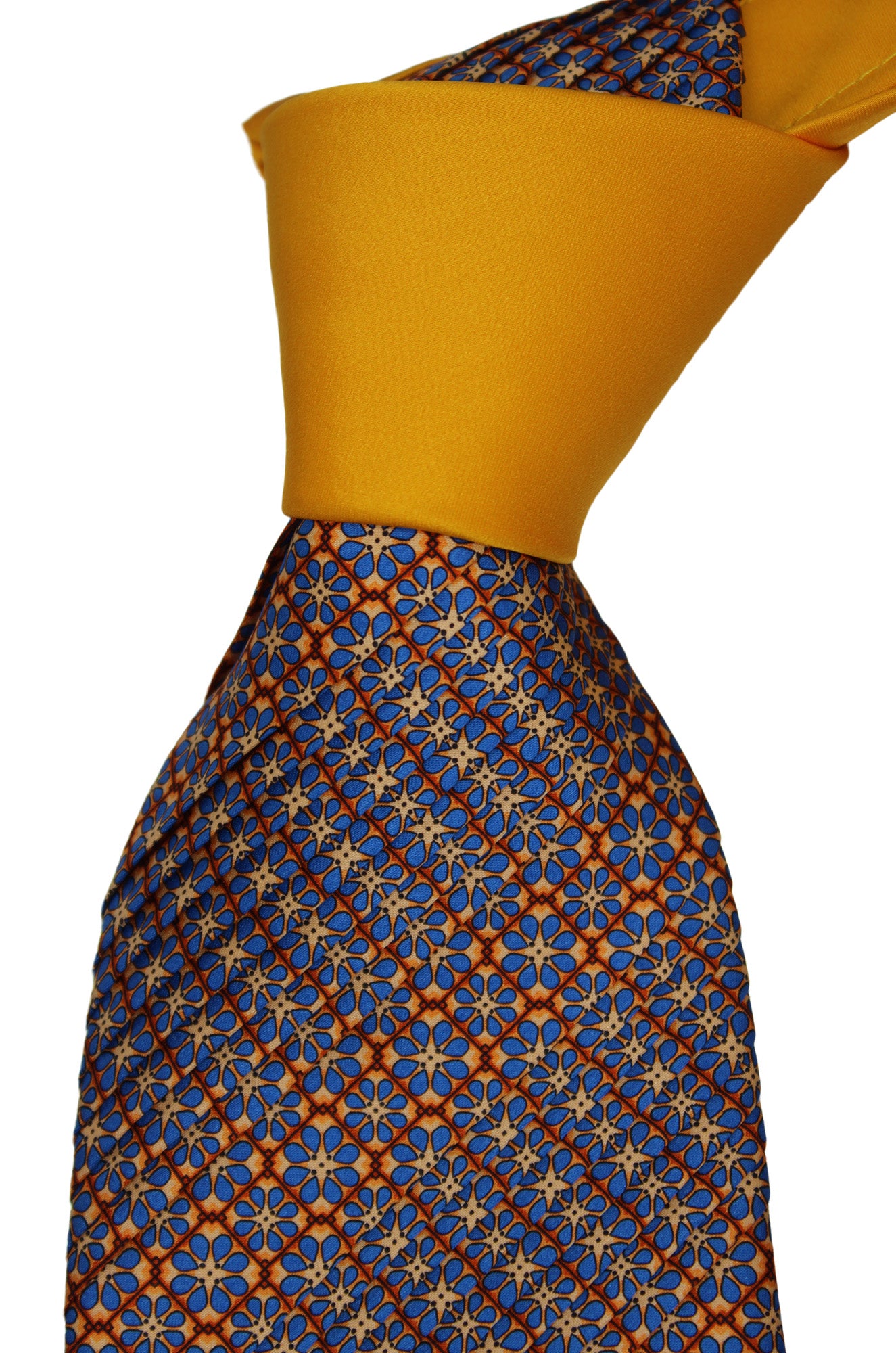 Italo Ferrett Satin Yellow Multicolored Two Toned Paisley Pleated Tie