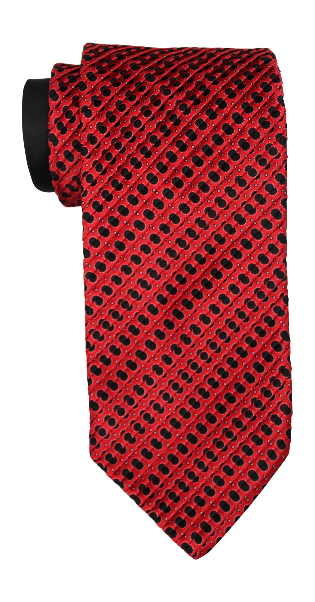 Italo Ferretti Satin Red Black Geometric Two Toned Pleated Tie