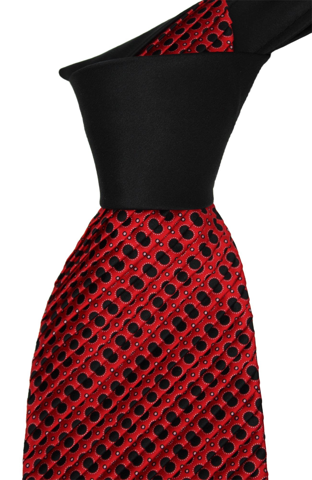 Italo Ferretti Satin Red Black Geometric Two Toned Pleated Tie