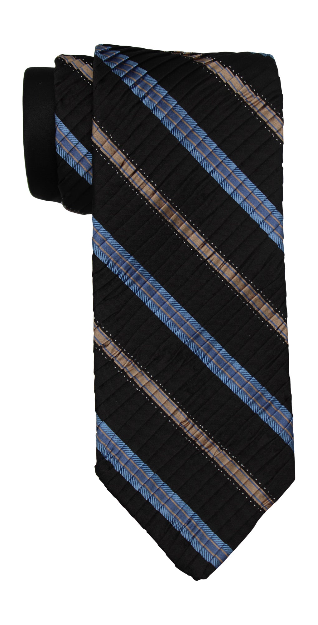 Italo Ferrett Black Striped  Two Toned Pleated Tie
